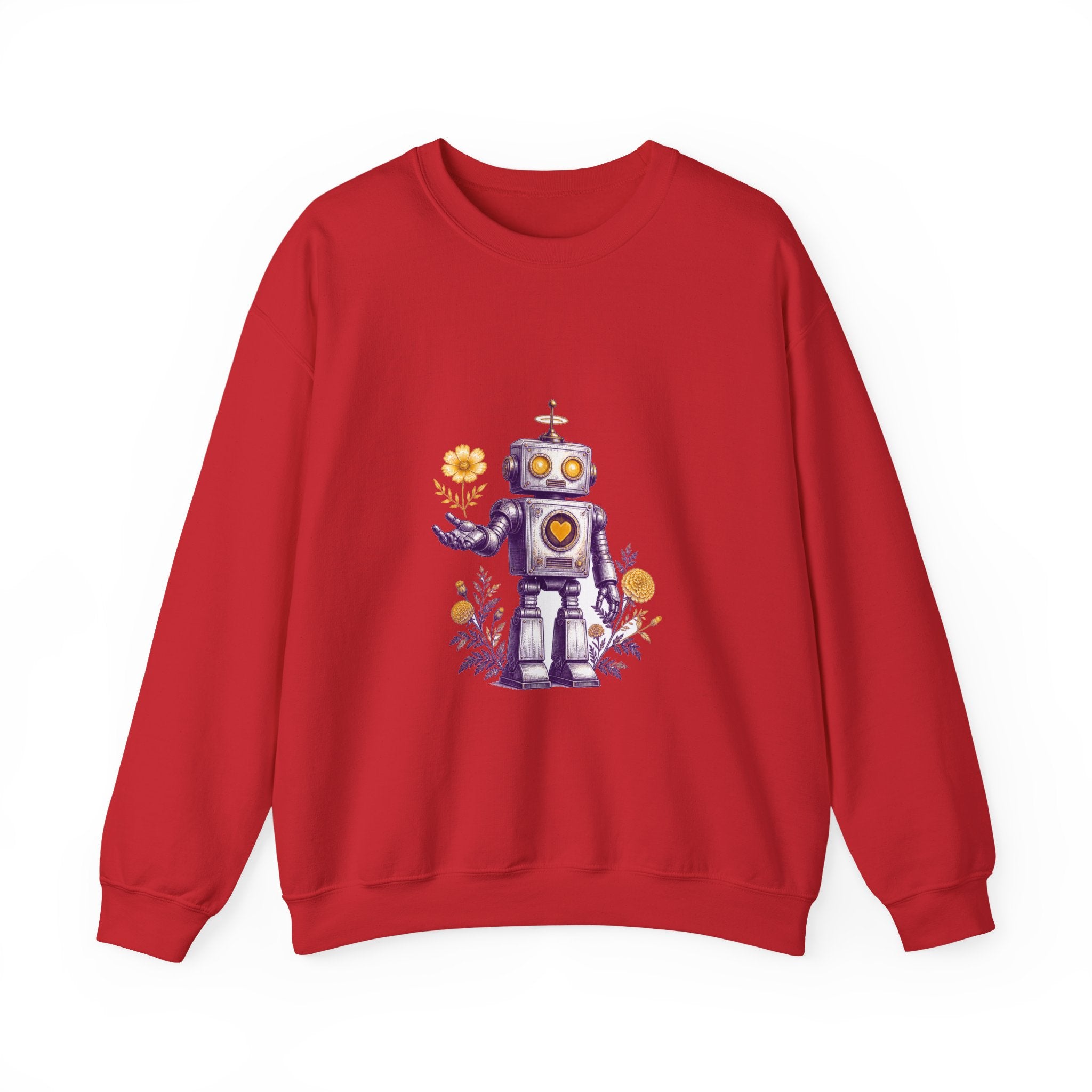 Matching Couple Sweatshirt - Robot & Heart Matching Couple Crewneck Sweatshirt Vintage Art His Hers Wedding Gift - Design A