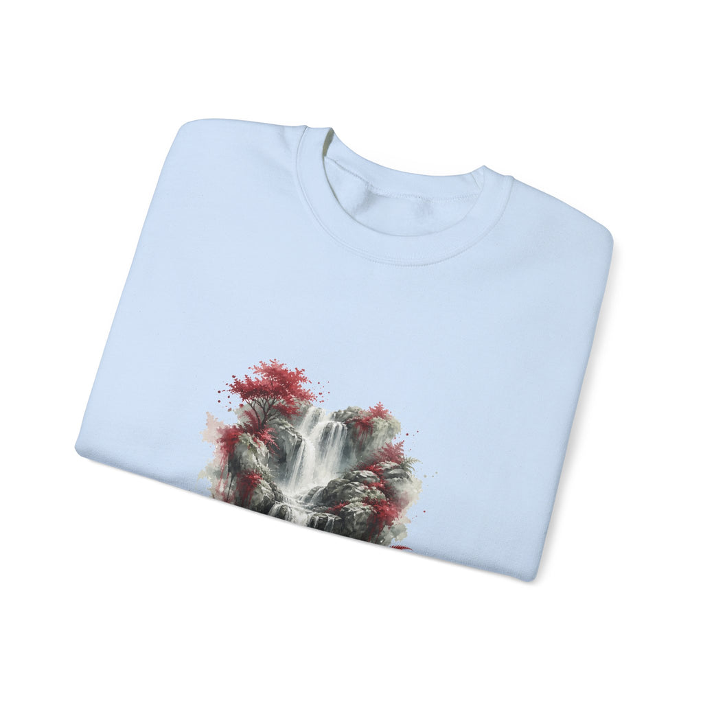 Matching Couple Sweatshirt - Wildfire & Waterfall Matching Couple Crewneck Sweatshirt Watercolor Art His Hers Engagement Gift - Design B