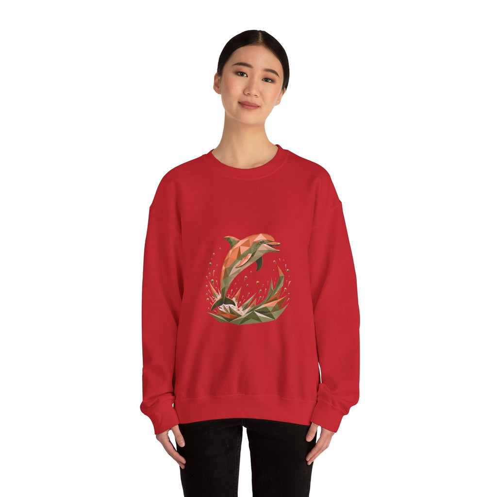 Matching Couple Sweatshirt - Shark & Dolphin Matching Couple Crewneck Sweatshirt Geometric Art His Hers Couple Gift - Design B