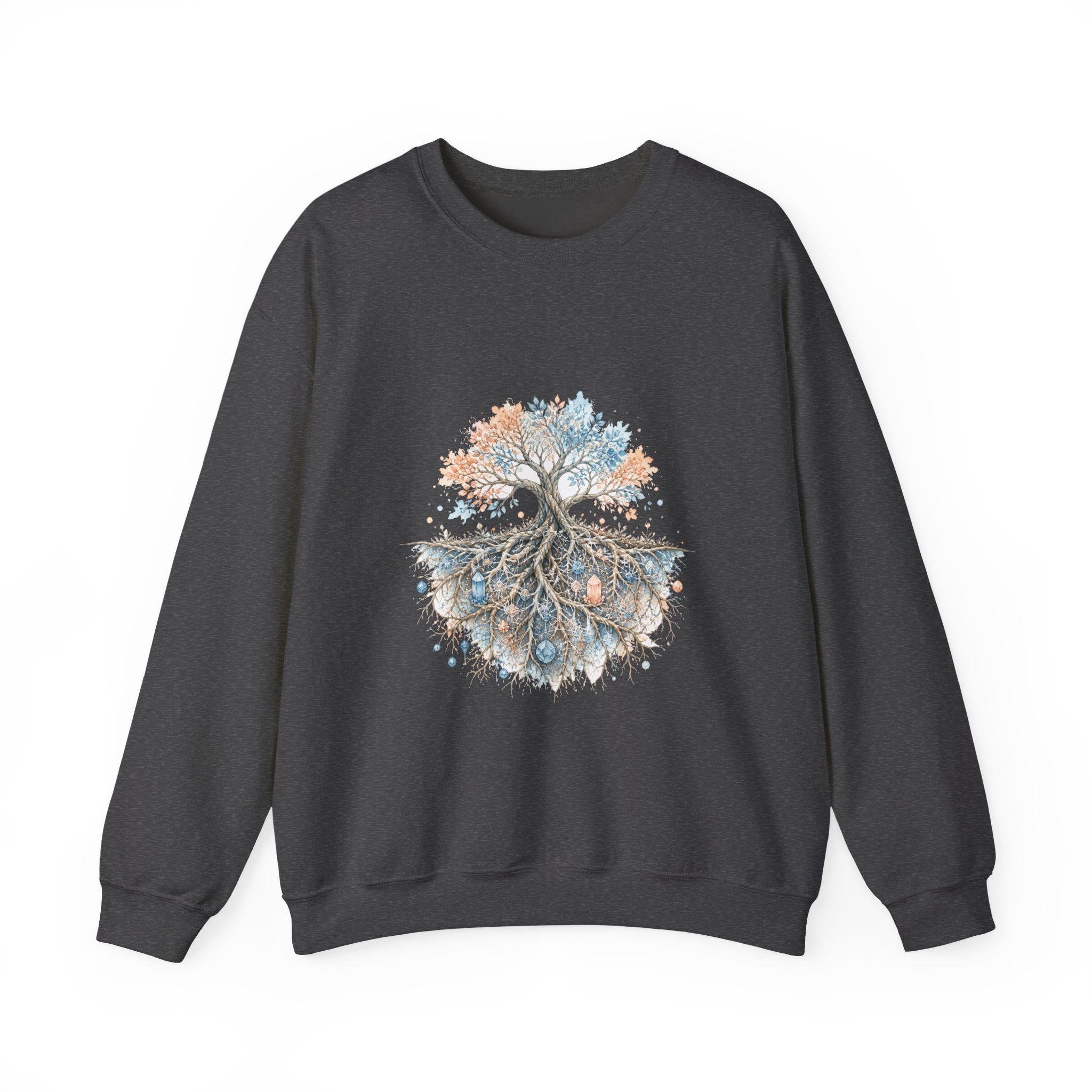 Matching Couple Sweatshirt - Ancient Oak & Deep Roots Matching Couple Crewneck Sweatshirt Watercolor Art His Hers Engagement Gift - Design B