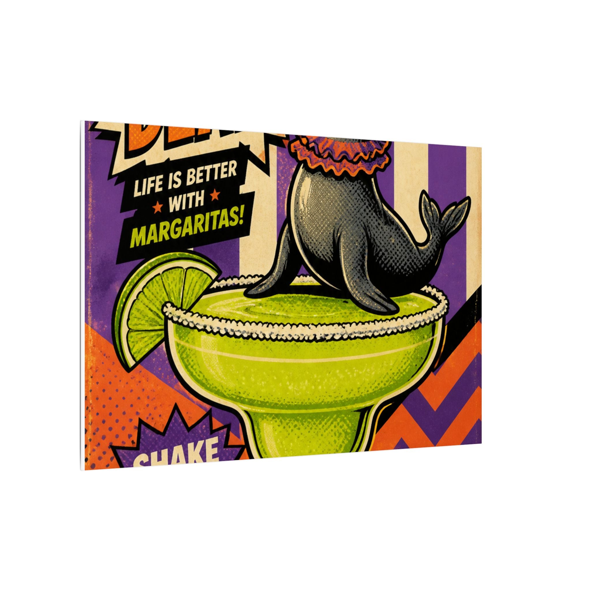 Margarita Balancing Seal Wall Art Canvas 24×36 Pop Art Restaurant Decor Maximalist Print