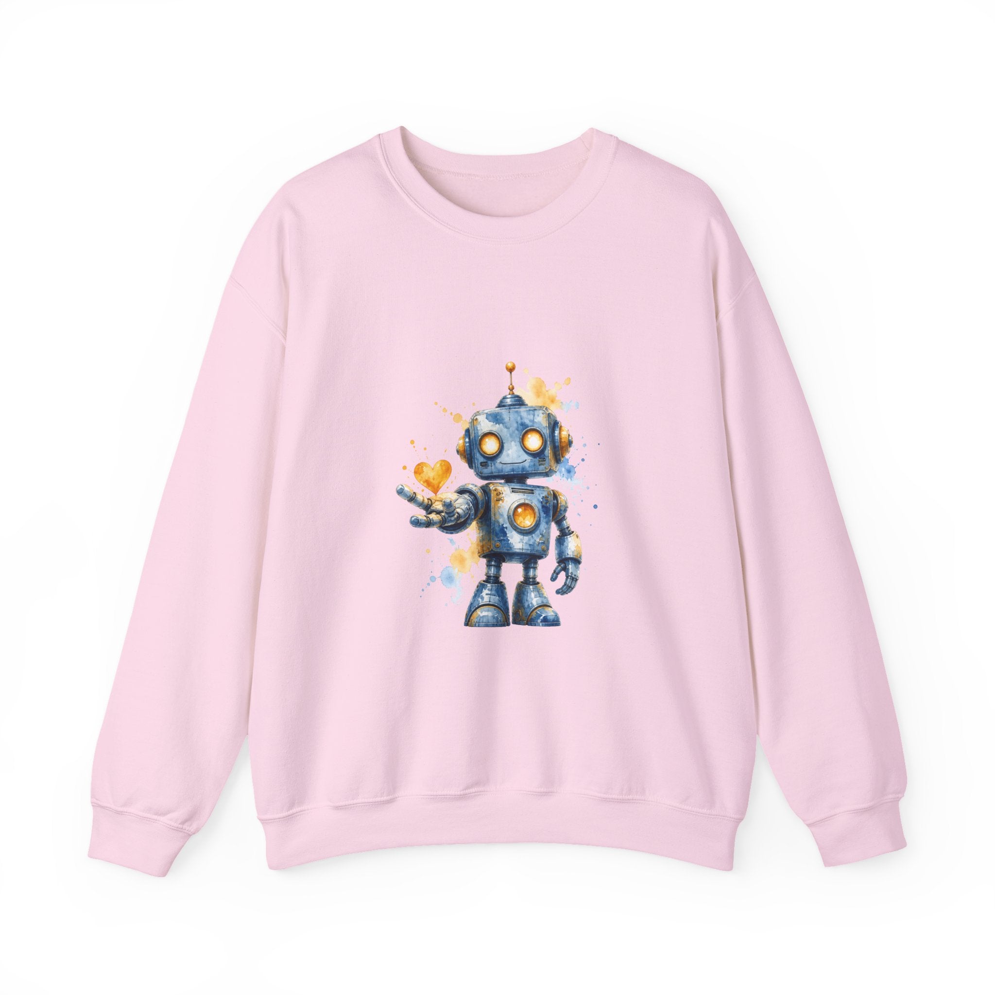 Matching Couple Sweatshirt - Robot & Heart Matching Couple Crewneck Sweatshirt Watercolor Art His Hers Engagement Gift - Design A
