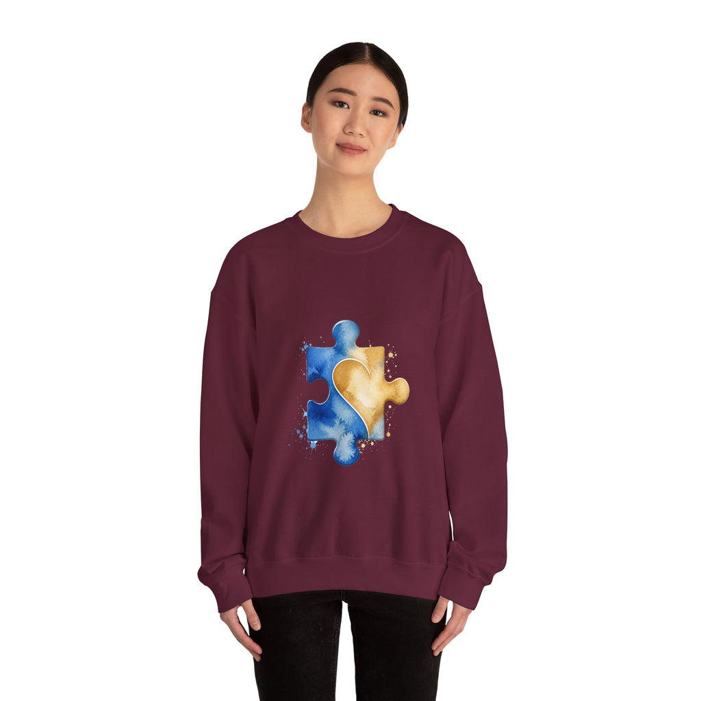 Matching Couple Sweatshirt - Puzzle Pieces Matching Couple Crewneck Sweatshirt Watercolor Art His Hers Engagement Gift - Design B
