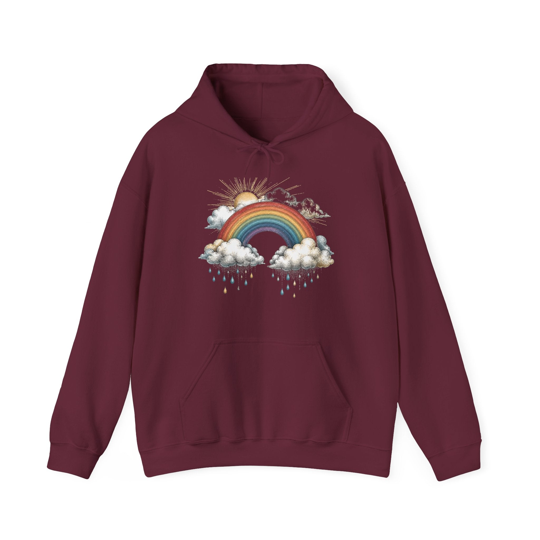 Matching Couple Sweatshirt - Storm & Rainbow Matching Couple Hooded Sweatshirt Hand-Drawn Art His Hers Best Friend Gift - Design B