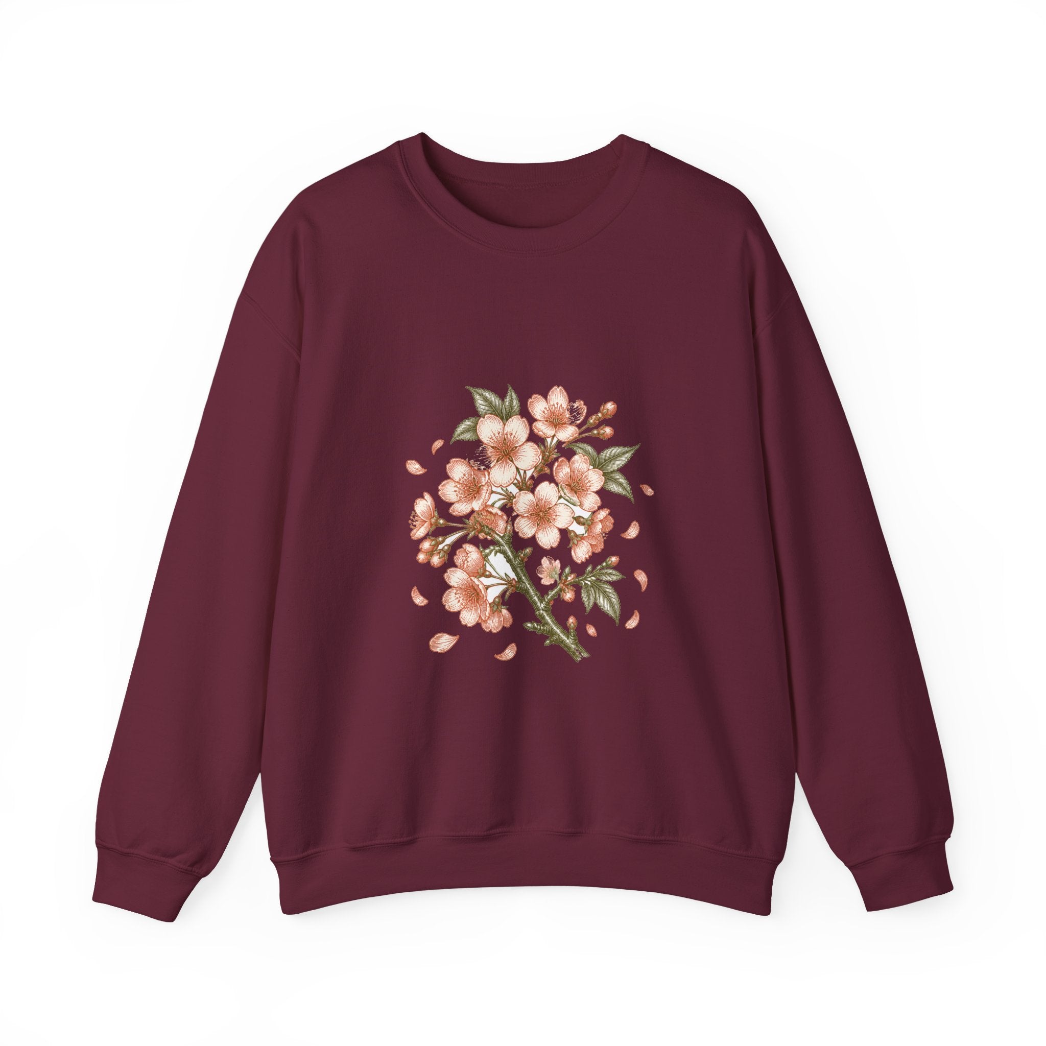 Matching Couple Sweatshirt - Cherry Blossom & Maple Leaf Matching Couple Comfort Colors Crew Vintage Art His Hers Honeymoon Gift - Design A