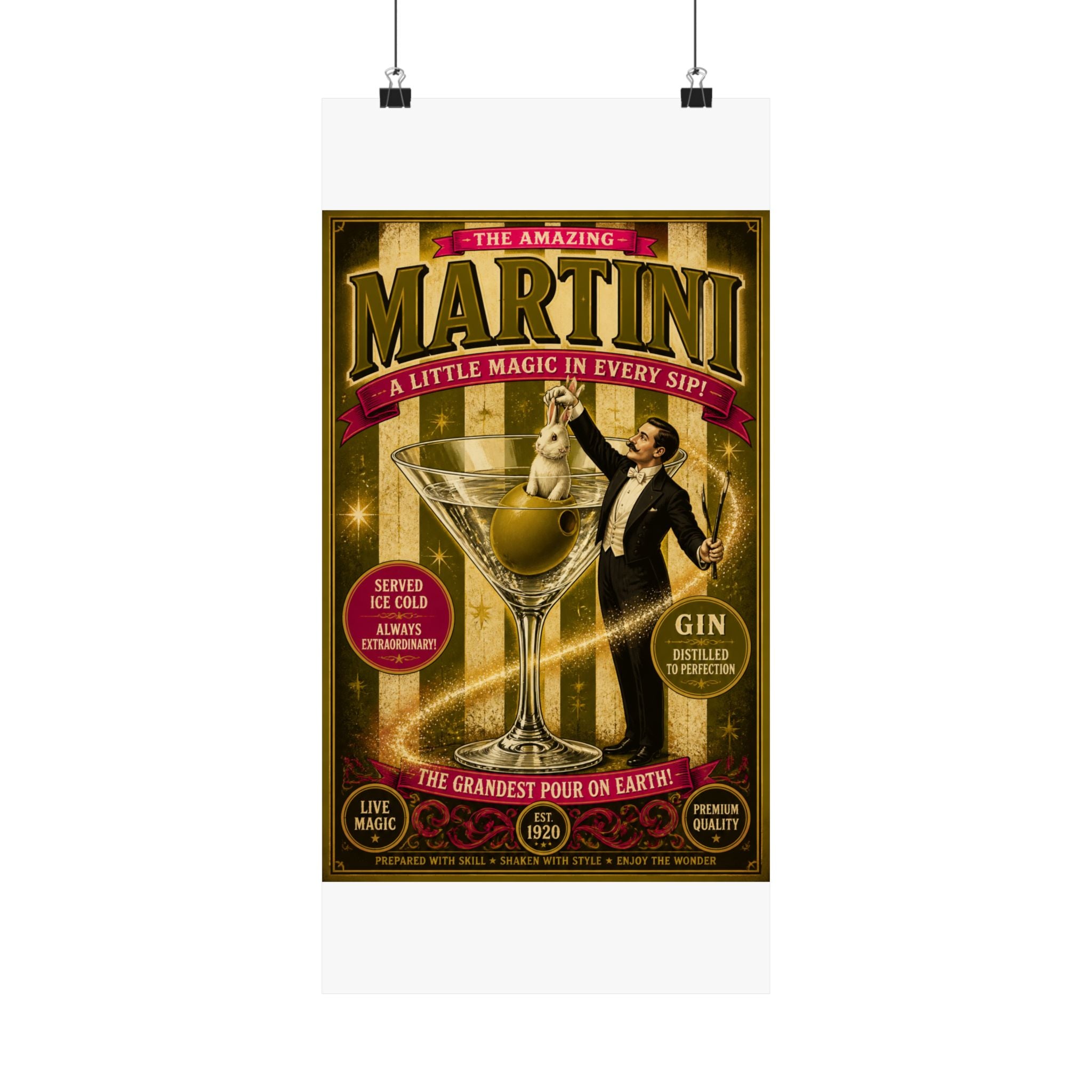 Martini Magician Wall Art Poster 24×36 Vintage Circus Bedroom Decor Maximalist Print