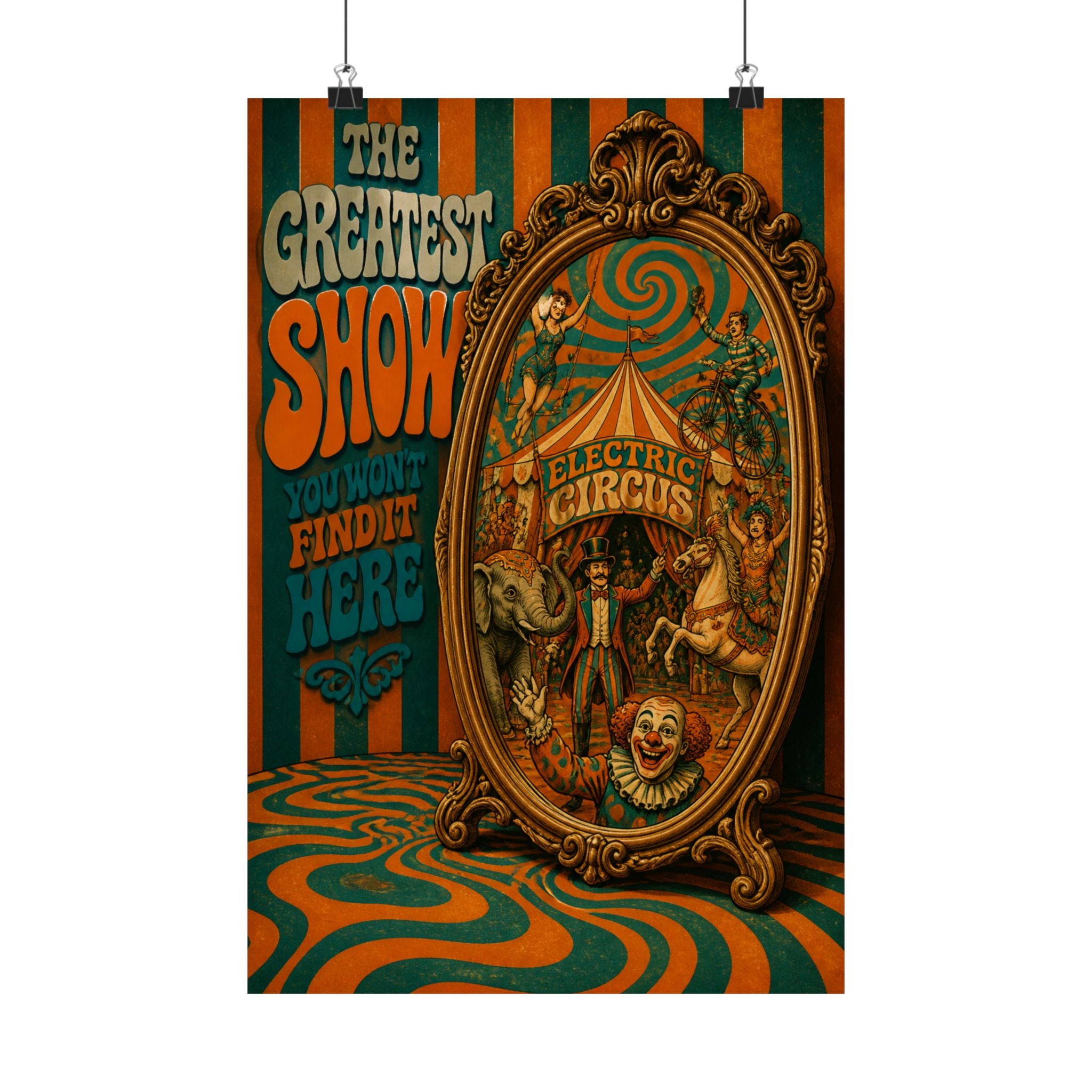 Vintage Mirror Circus Wall Art Poster 24×36 Psychedelic Dining Room Decor Maximalist Print