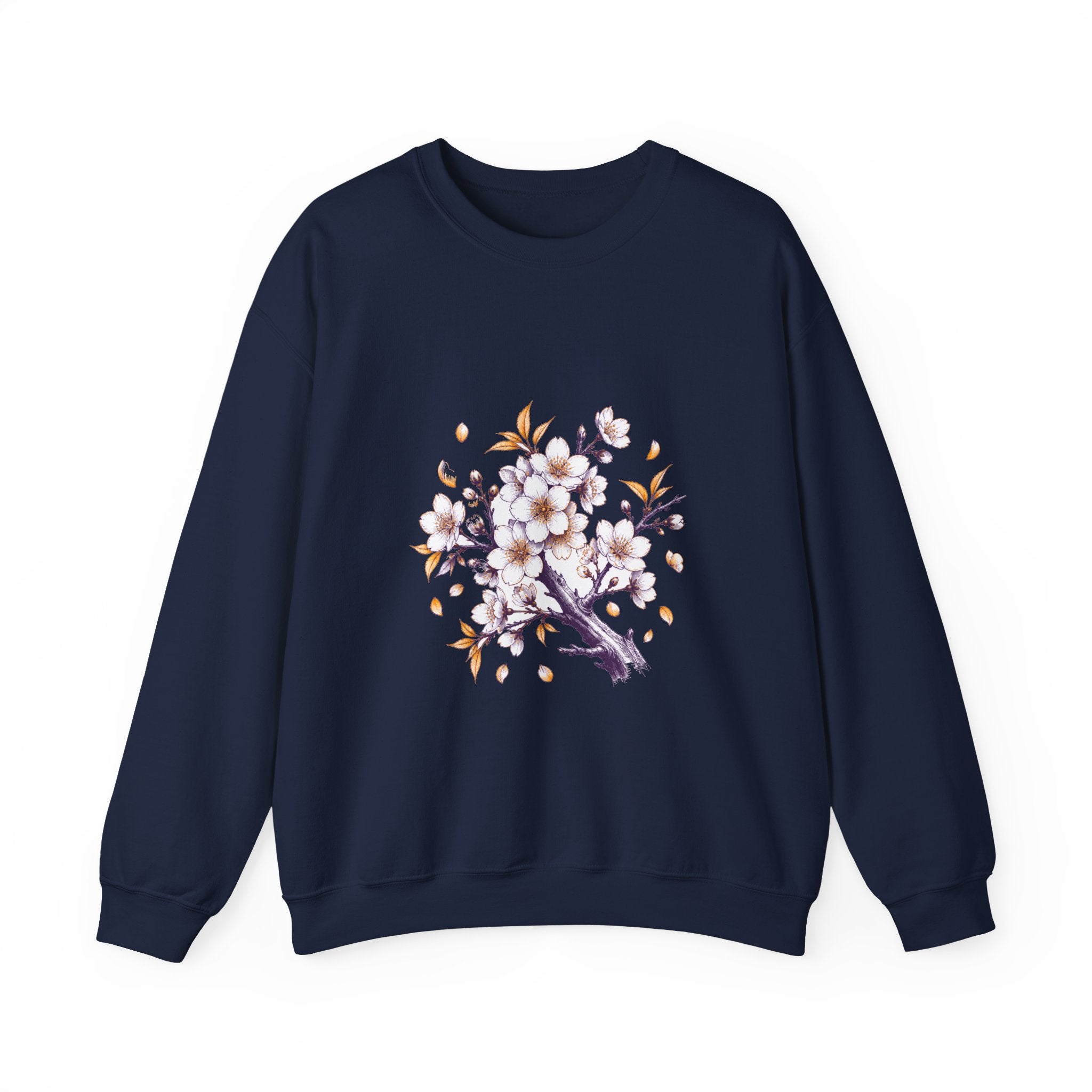 Matching Couple Sweatshirt - Cherry Blossom & Maple Leaf Matching Couple Comfort Colors Crew Hand-Drawn Art His Hers Anniversary Gift - Design A