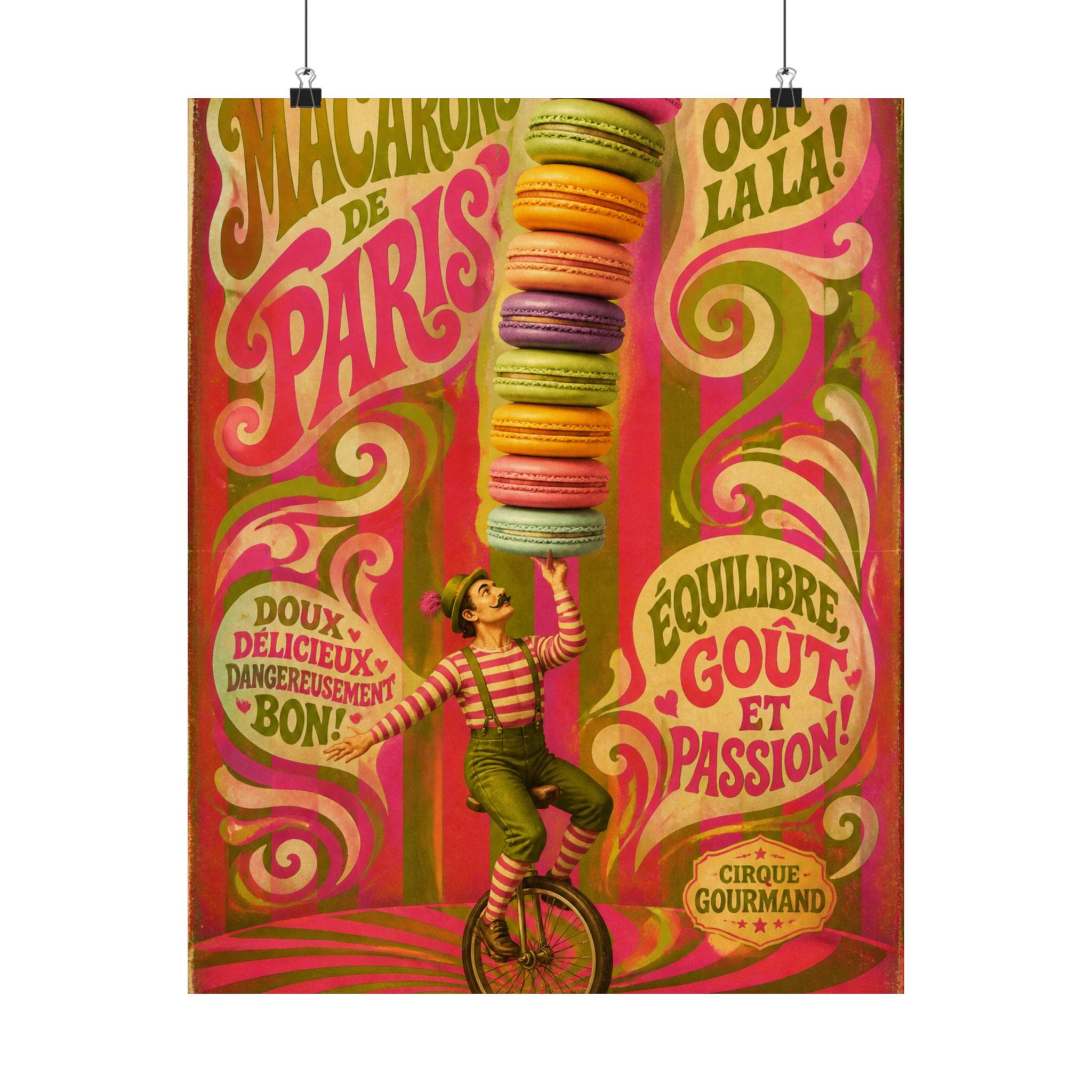 Macaron Balancing Tower Wall Art Poster 18×24 Psychedelic Cafe Decor Maximalist Print