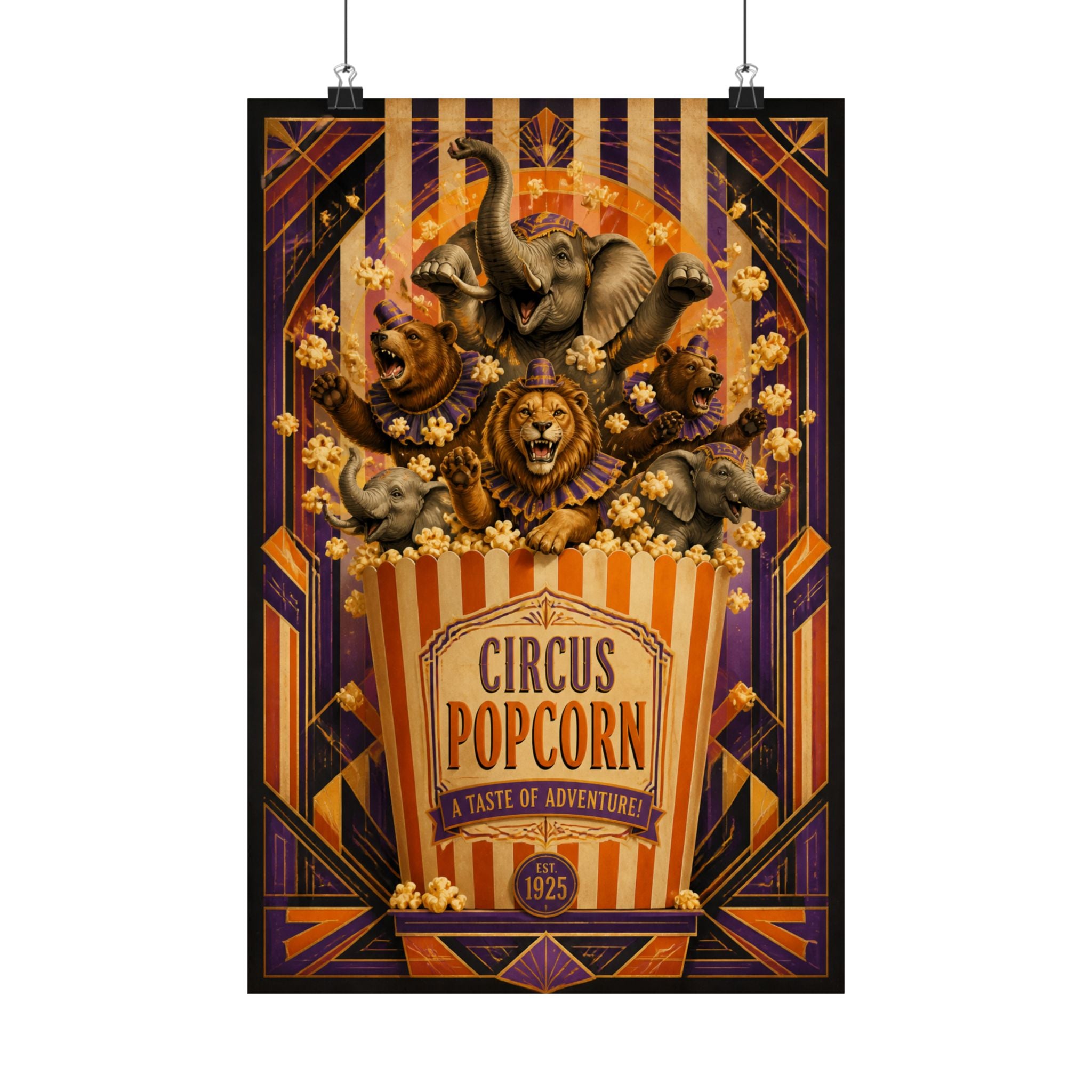 Popcorn Box Animals Wall Art Poster 24×36 Art Deco Bar Area Decor Maximalist Print