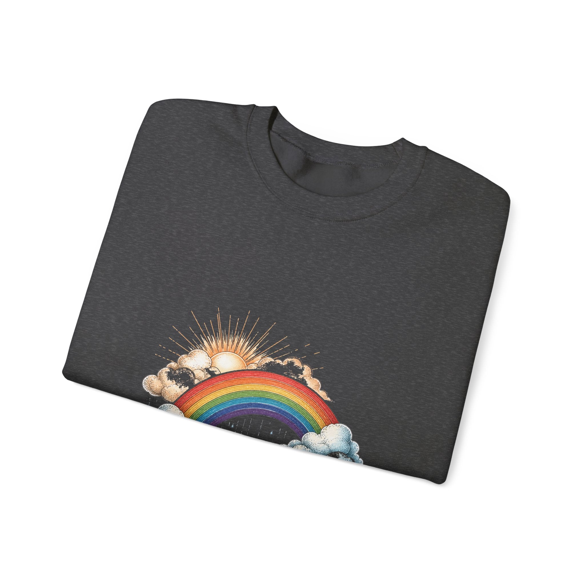 Matching Couple Sweatshirt - Storm & Rainbow Matching Couple Comfort Colors Crew Hand-Drawn Art His Hers Anniversary Gift - Design B