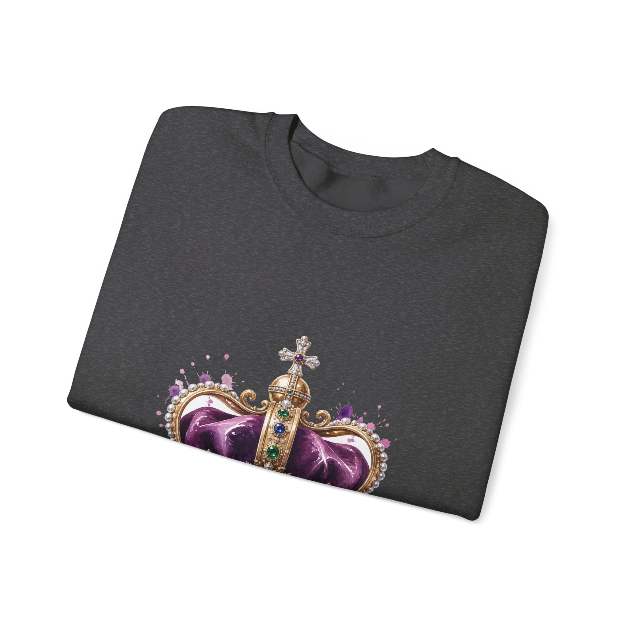Matching Couple Sweatshirt - Crown & Shield Matching Couple Crewneck Sweatshirt Watercolor Art His Hers Engagement Gift - Design A