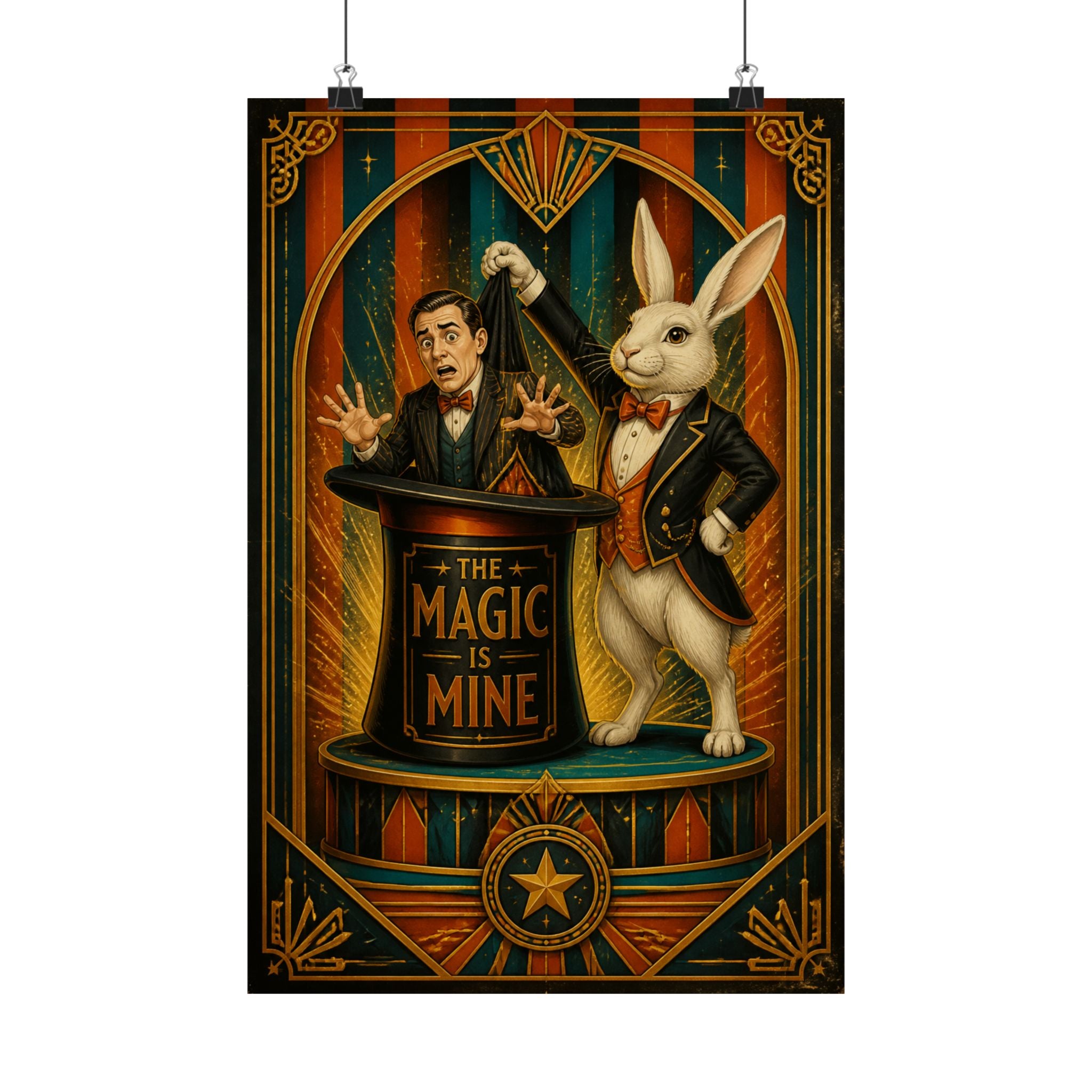 Magic Hat Rabbit Wall Art Poster 24×36 Art Deco Bar Area Decor Maximalist Print