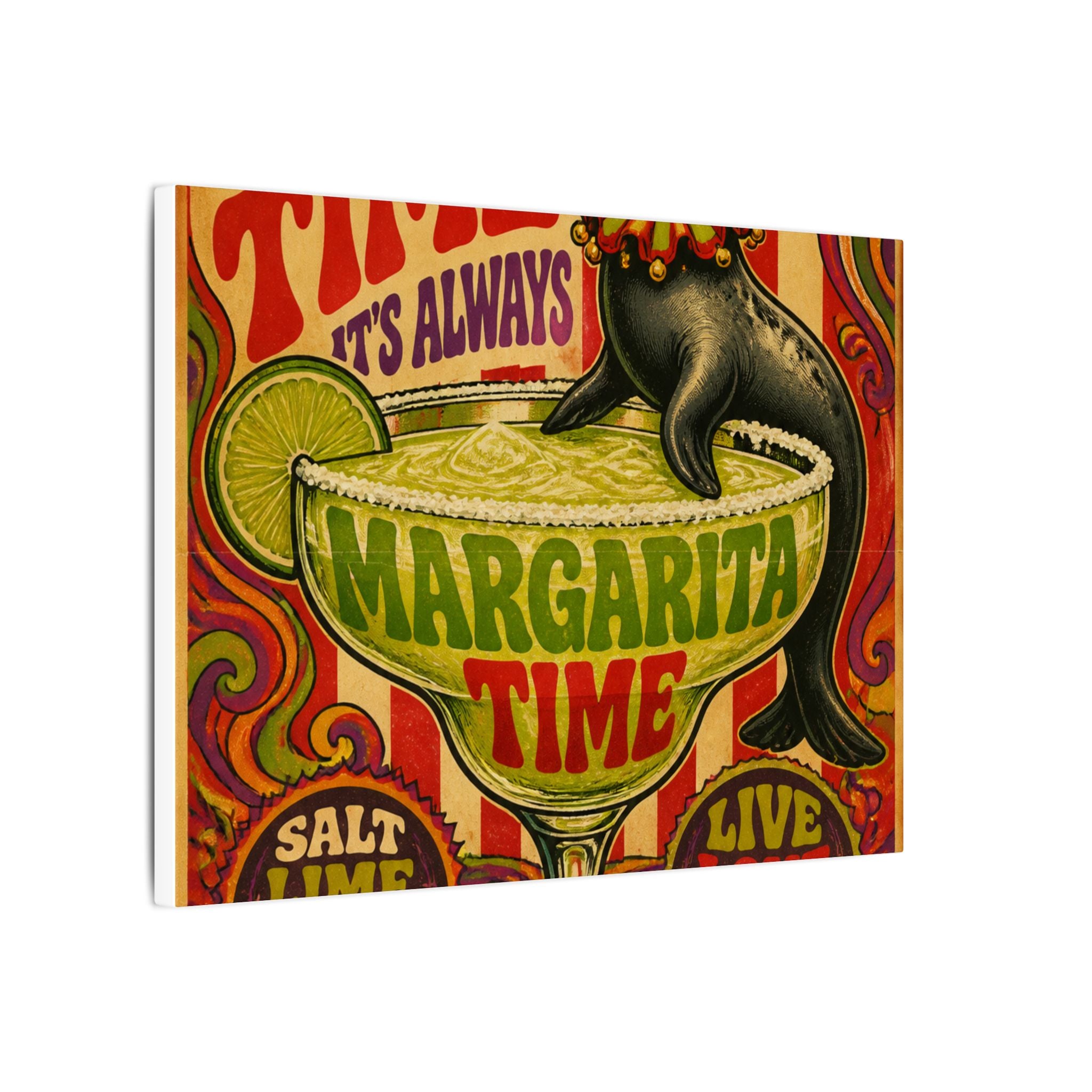 Margarita Balancing Seal Wall Art Canvas 24×36 Psychedelic Dining Room Decor Maximalist Print