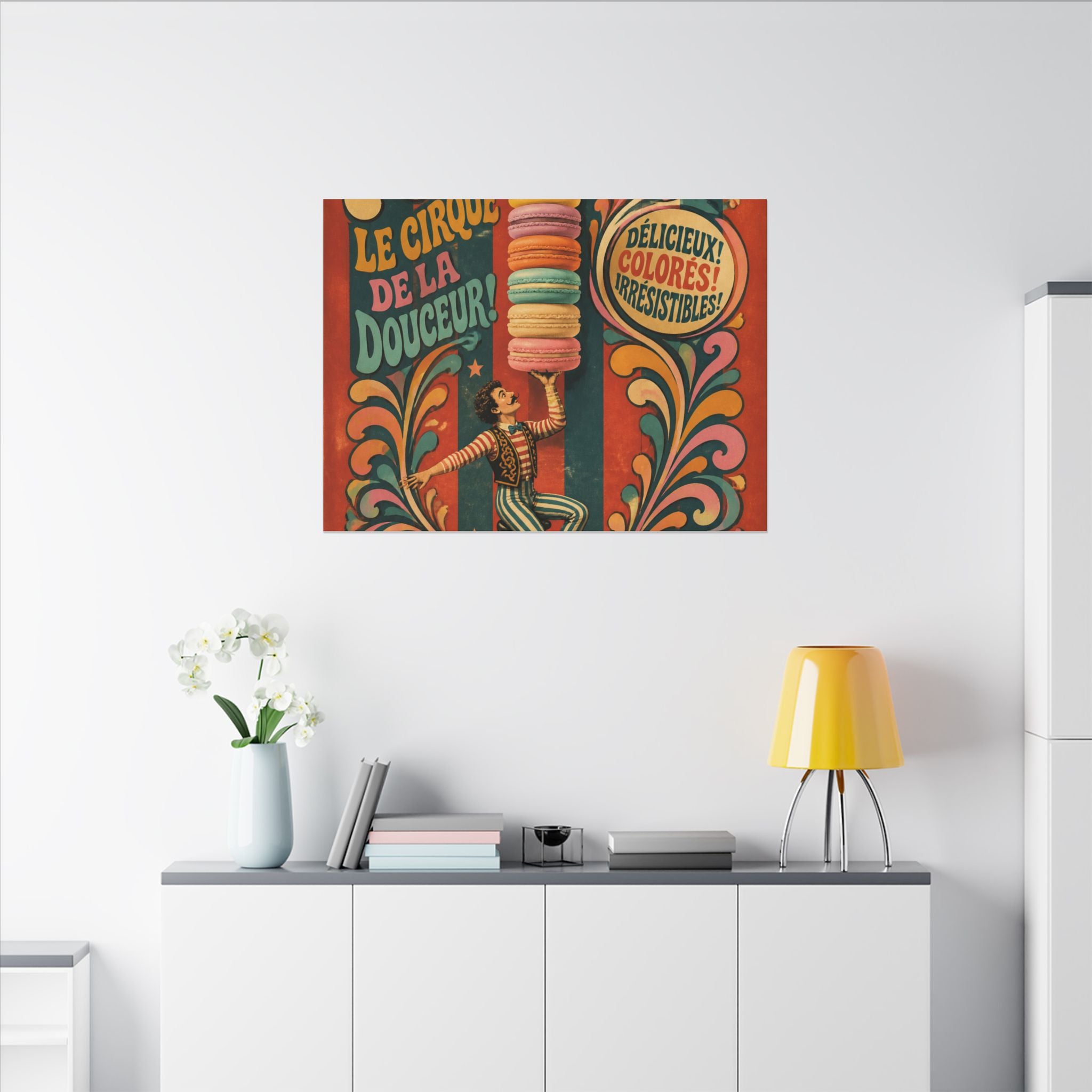 Macaron Balancing Tower Wall Art Canvas 24×36 Psychedelic Dining Room Decor Maximalist Print