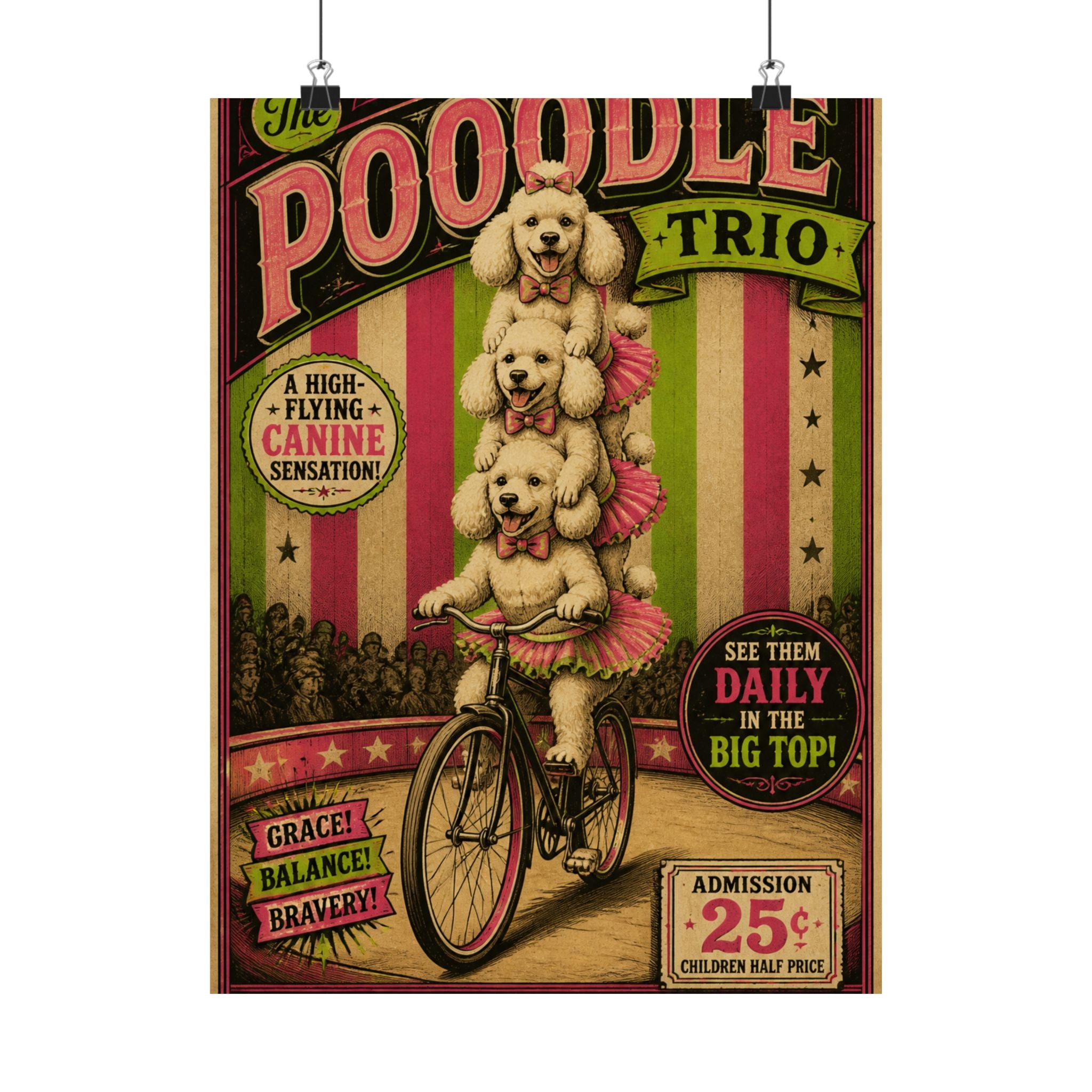 Poodle Stack Bicycle Wall Art Poster 24×36 Vintage Circus Bedroom Decor Maximalist Print