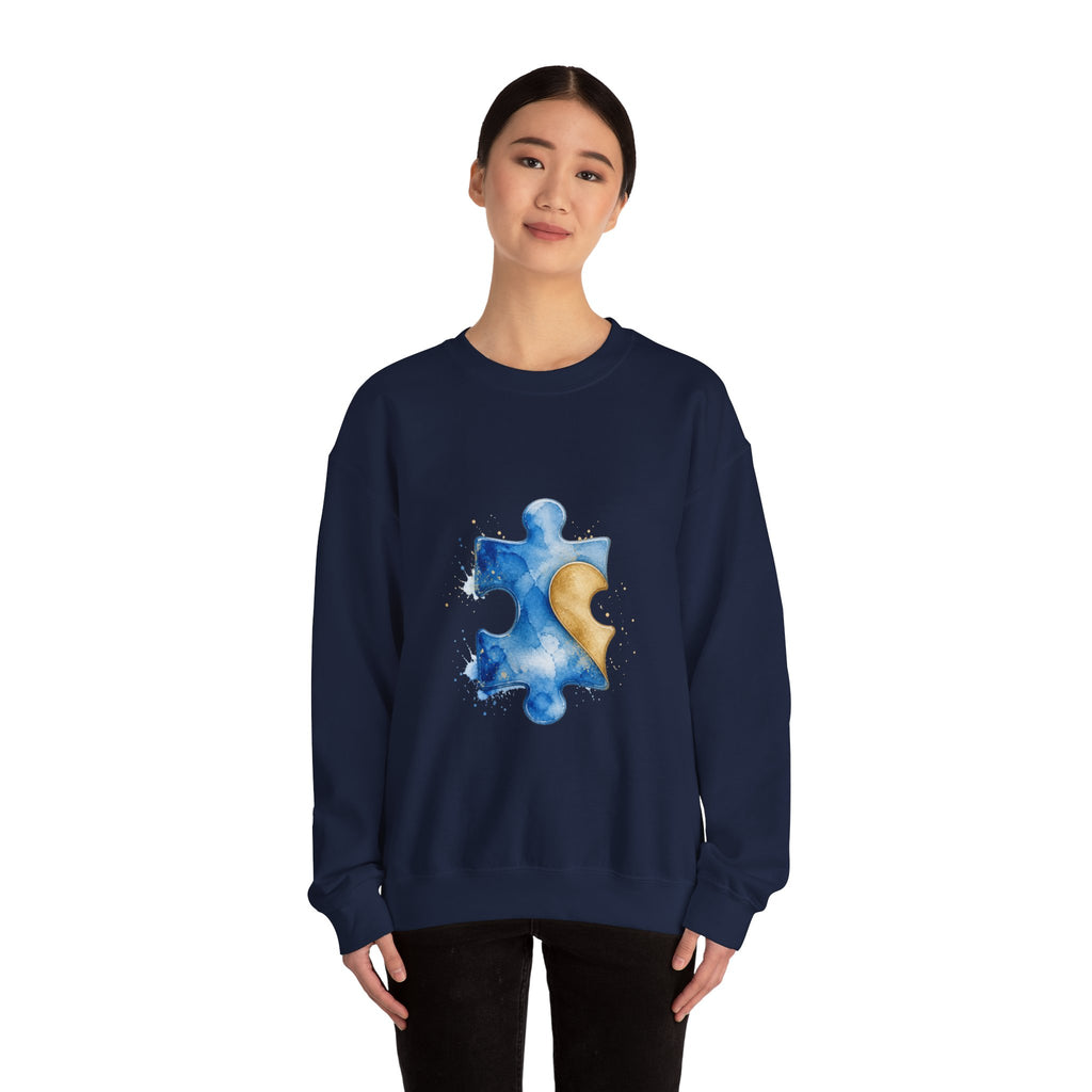 Matching Couple Sweatshirt - Puzzle Pieces Matching Couple Crewneck Sweatshirt Watercolor Art His Hers Engagement Gift - Design A