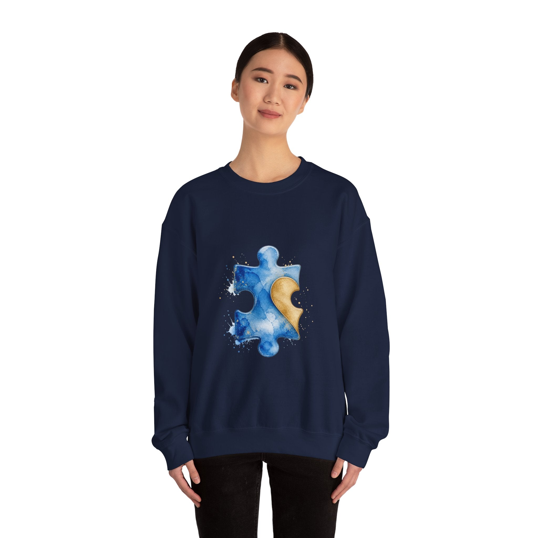 Matching Couple Sweatshirt - Puzzle Pieces Matching Couple Crewneck Sweatshirt Watercolor Art His Hers Engagement Gift - Design A