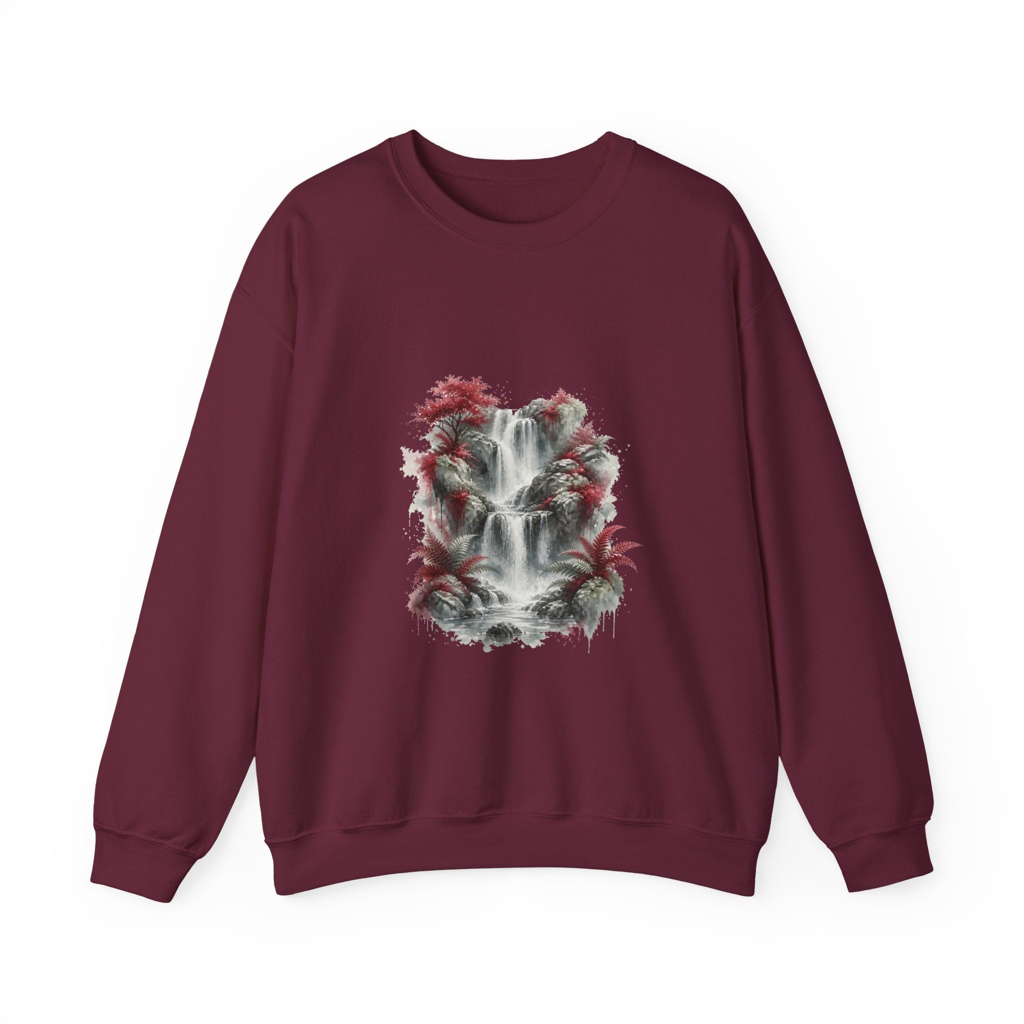 Matching Couple Sweatshirt - Wildfire & Waterfall Matching Couple Crewneck Sweatshirt Watercolor Art His Hers Engagement Gift - Design B