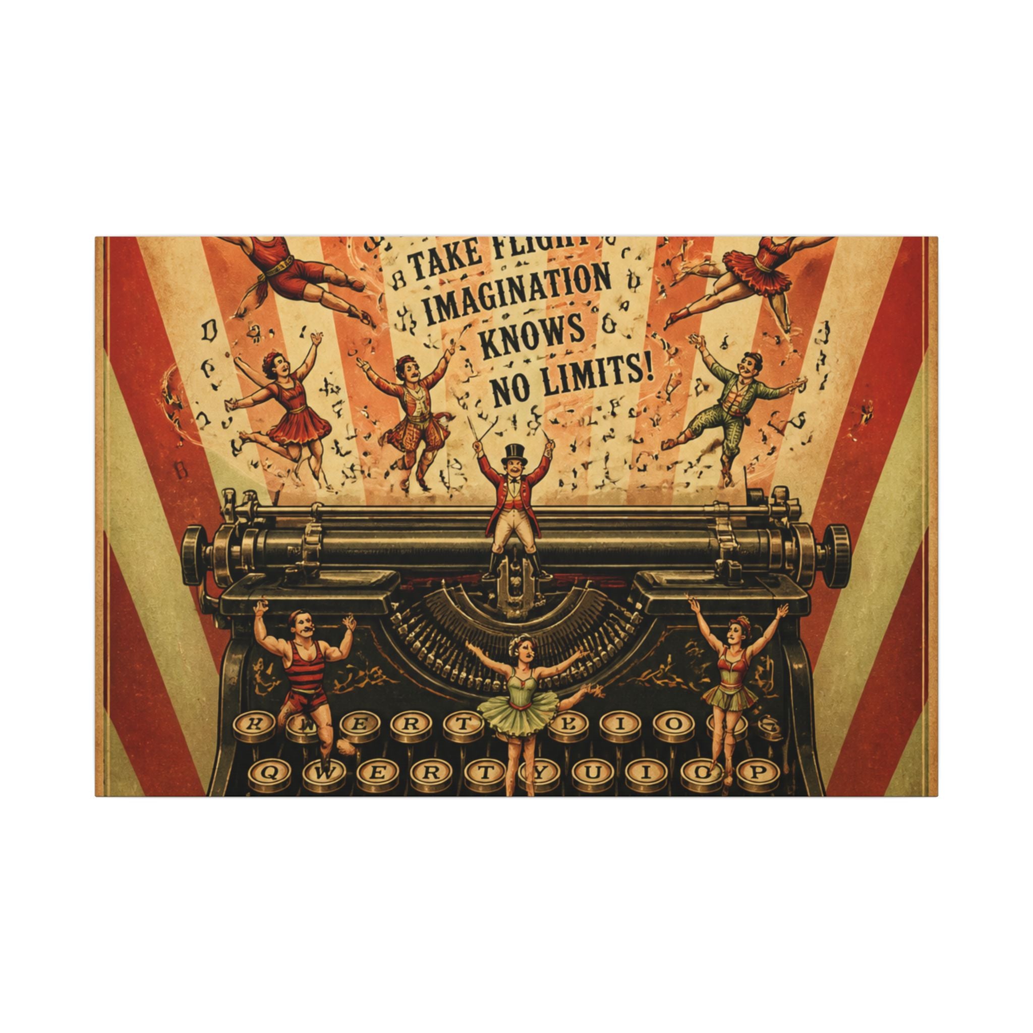 Typewriter Flying Letters Wall Art Canvas 16×20 Vintage Circus Kitchen Decor Maximalist Print