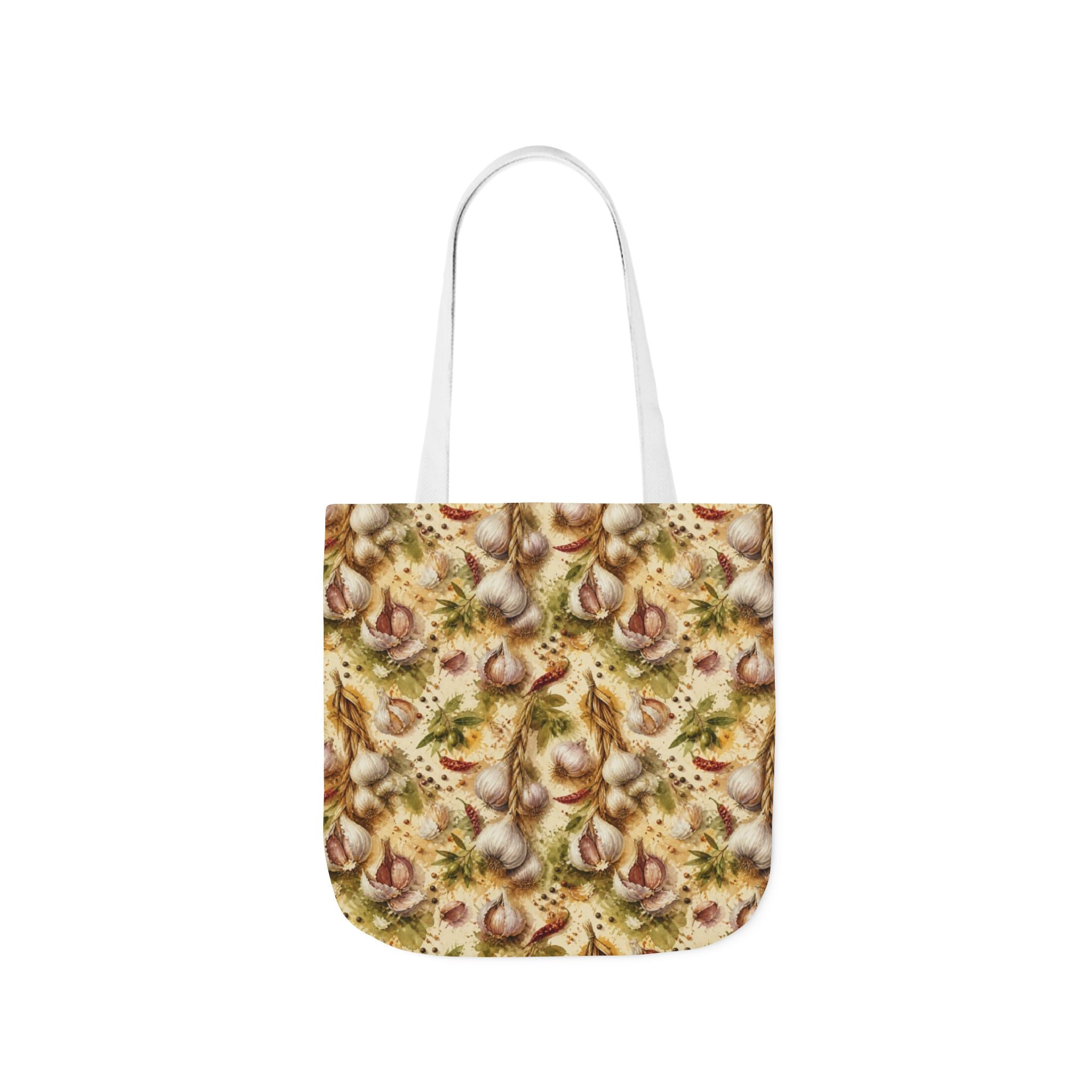 Garlic Bulbs & Cloves Canvas Tote Bag Mediterranean Kitchen Watercolor Splash Design Italian Cottagecore Gift