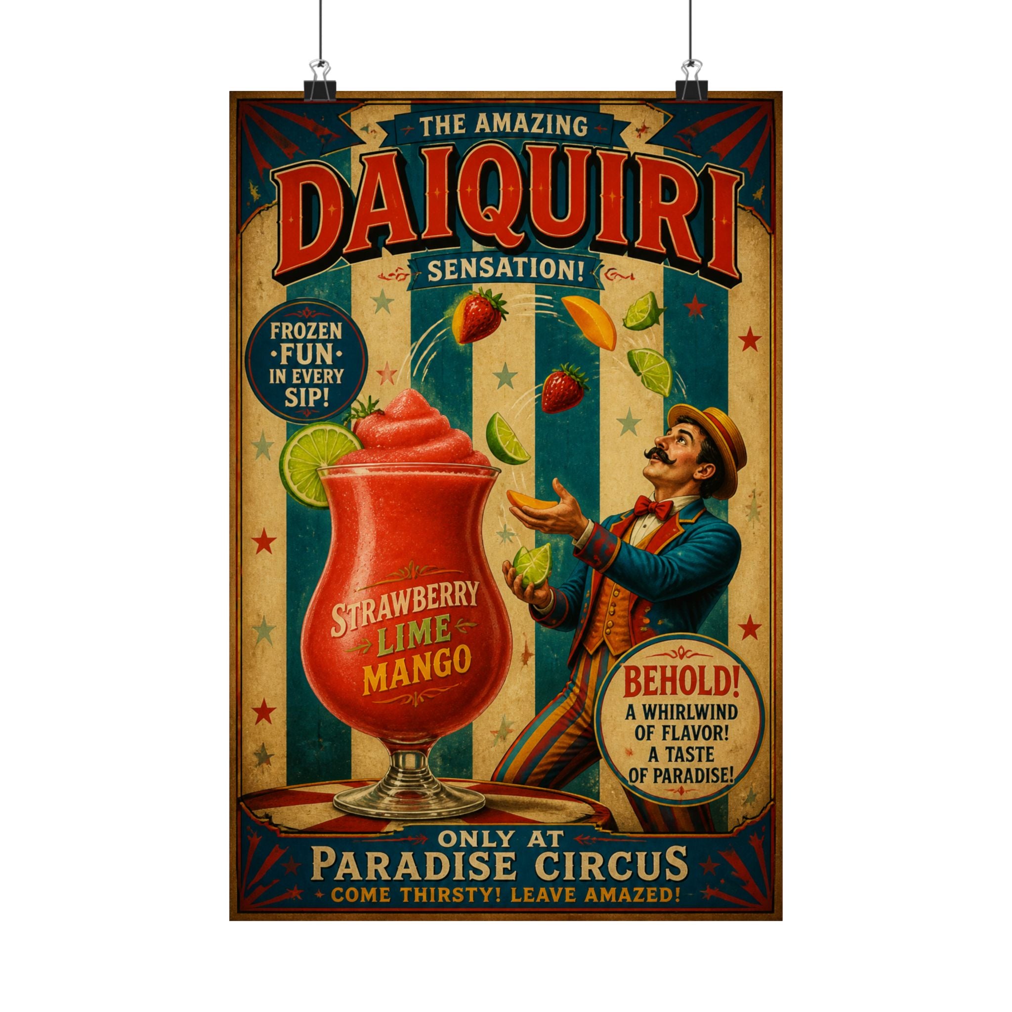 Daiquiri Fruit Juggler Wall Art Poster 24×36 Vintage Circus Bedroom Decor Maximalist Print