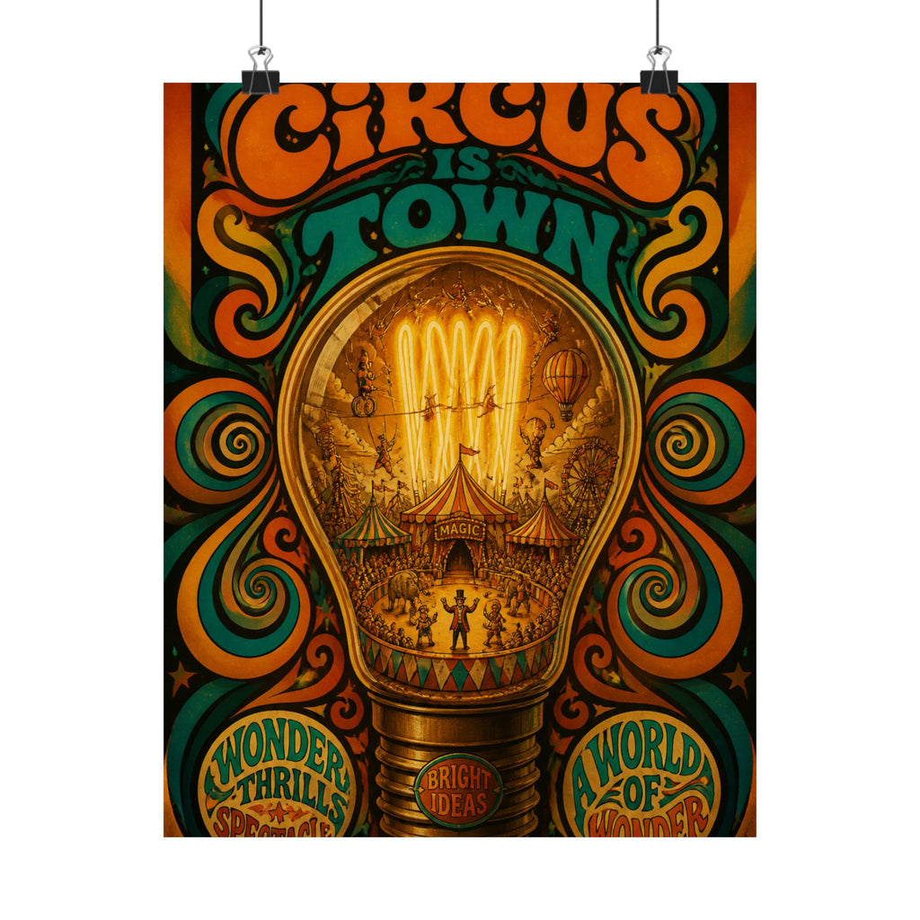 Light Bulb Circus Wall Art Poster 18×24 Psychedelic Cafe Decor Maximalist Print