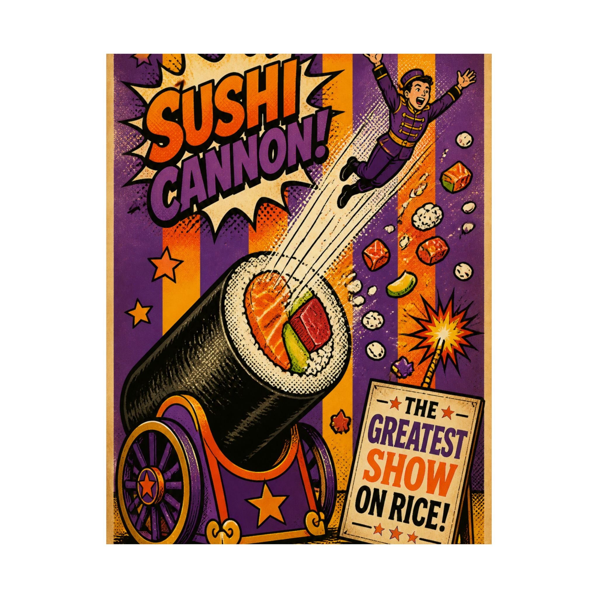 Sushi Roll Cannon Wall Art Poster 24×36 Pop Art Restaurant Decor Maximalist Print