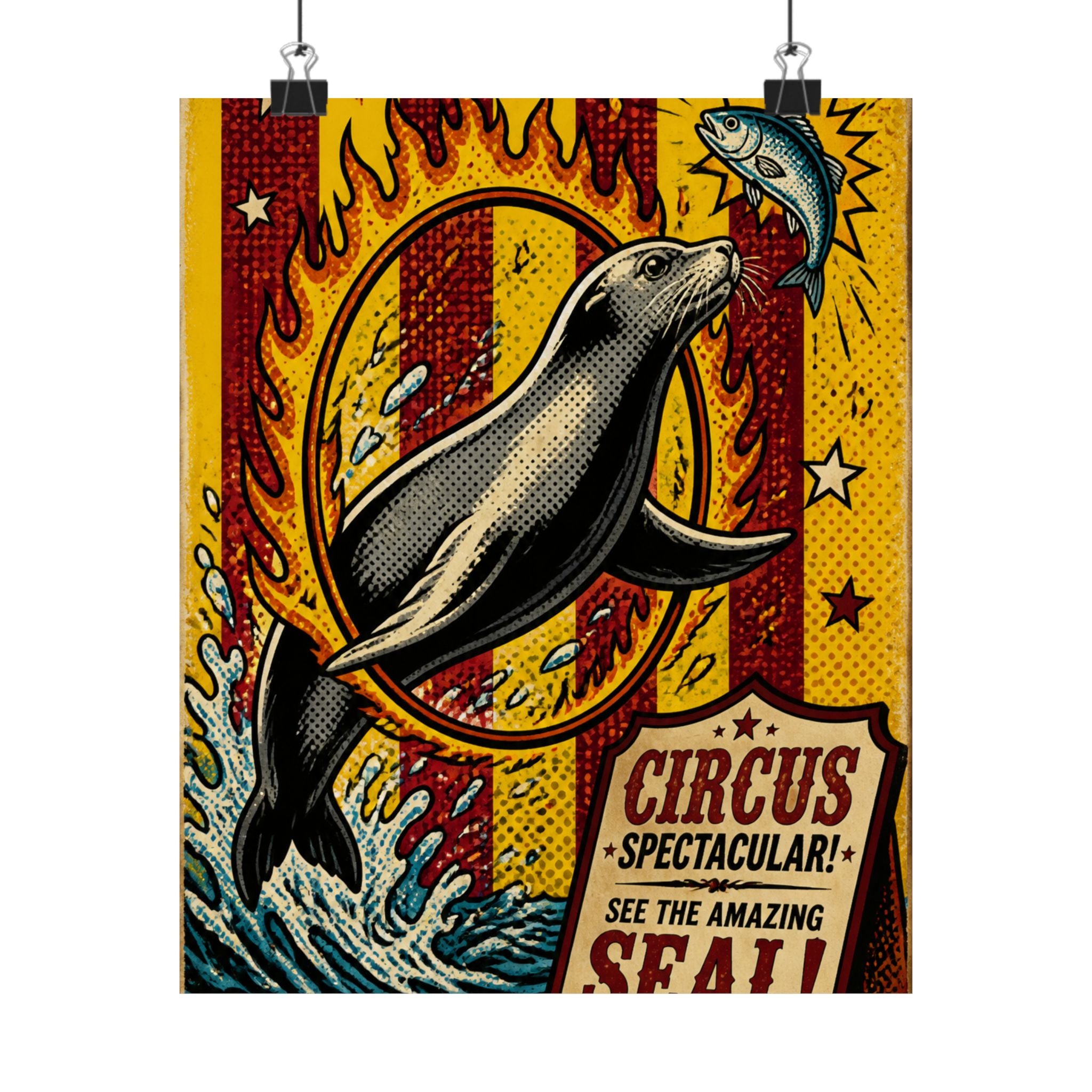 Seal Fire Hoop Wall Art Poster 18×24 Pop Art Living Room Decor Maximalist Print