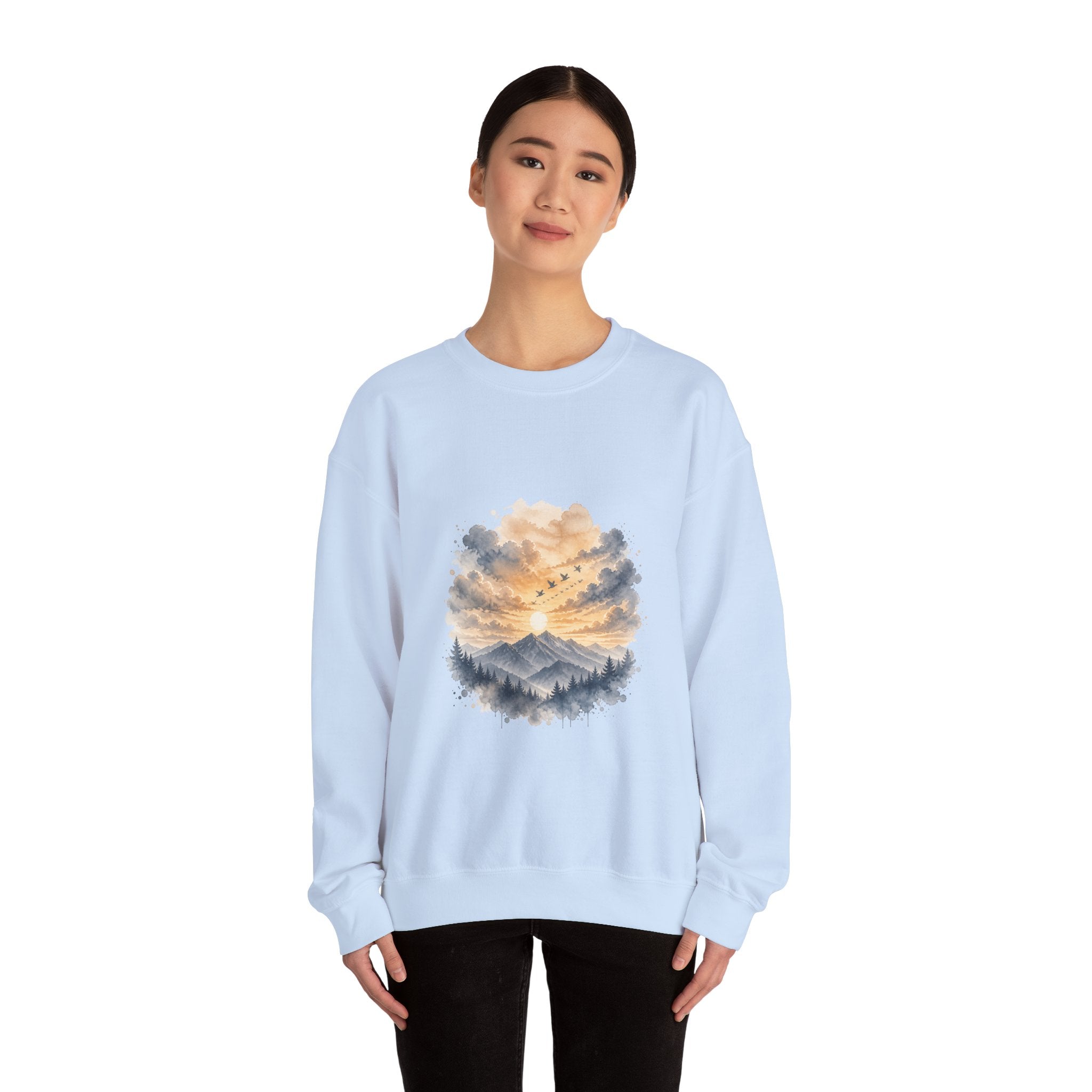Matching Couple Sweatshirt - Sunrise & Sunset Matching Couple Premium Fleece Sweatshirt Watercolor Art His Hers Birthday Gift - Design B