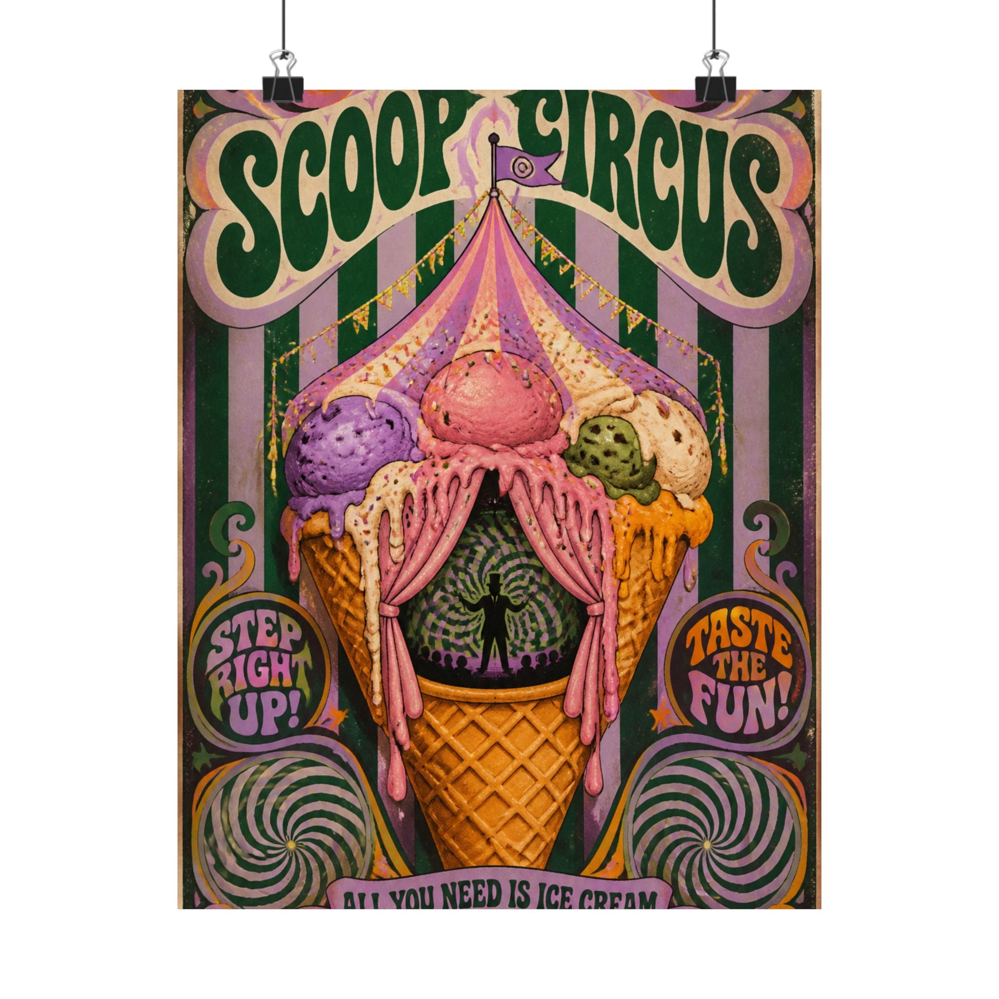 Ice Cream Cone Circus Tent Wall Art Poster 24×36 Psychedelic Dining Room Decor Maximalist Print