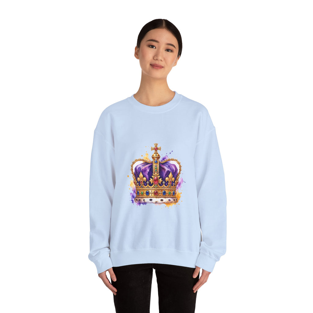 Matching Couple Sweatshirt - Crown & Shield Matching Couple Premium Fleece Sweatshirt Watercolor Art His Hers Birthday Gift - Design A