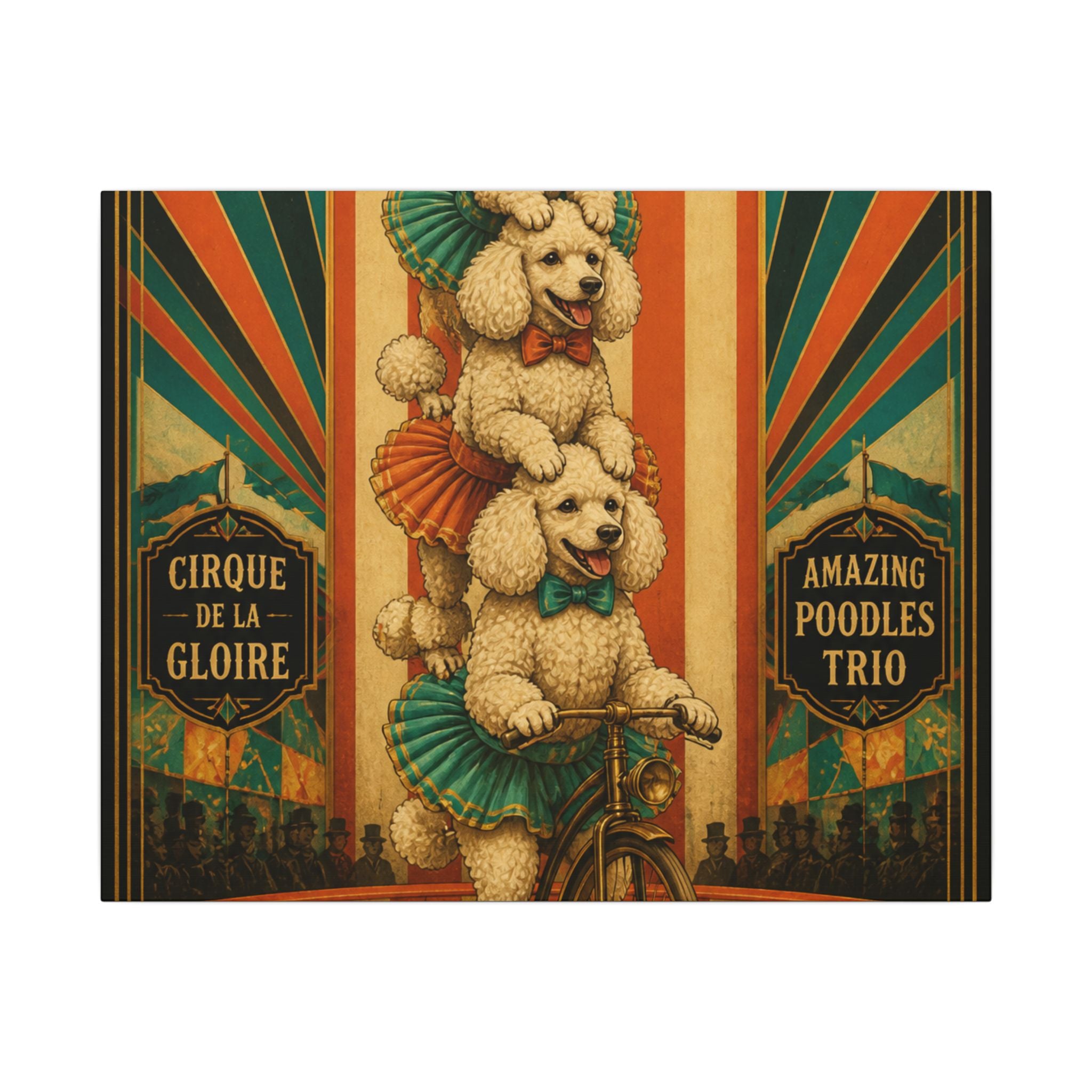 Poodle Stack Bicycle Wall Art Canvas 24×36 Art Deco Bar Area Decor Maximalist Print