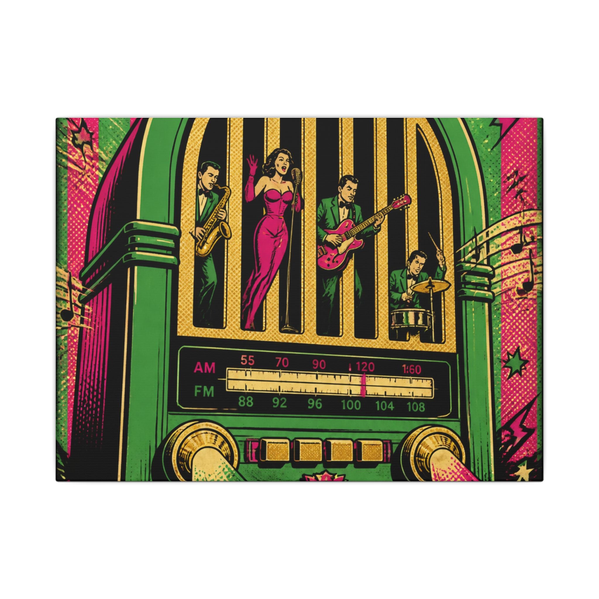 Vintage Radio Stage Wall Art Canvas 16×20 Pop Art Living Room Decor Maximalist Print