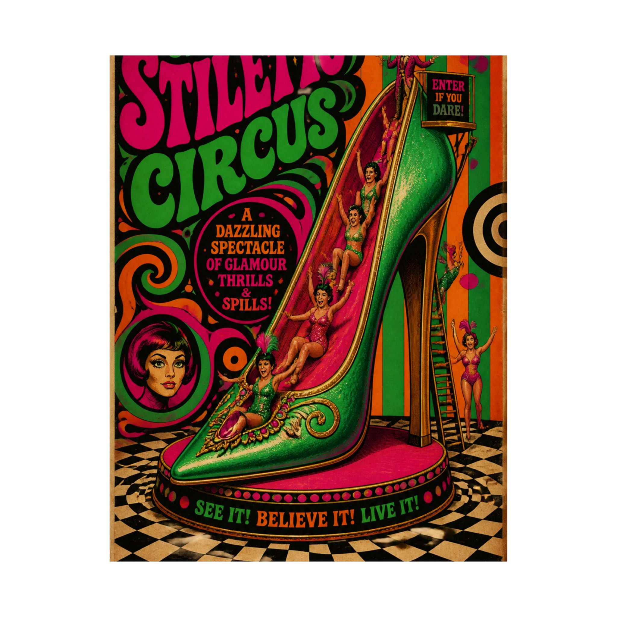 High Heel Slide Wall Art Poster 18×24 Psychedelic Cafe Decor Maximalist Print