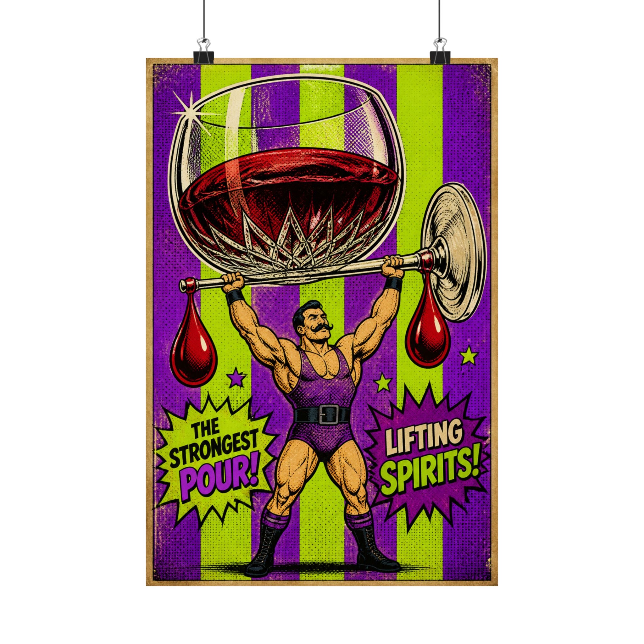 Wine Glass Strongman Wall Art Poster 24×36 Pop Art Restaurant Decor Maximalist Print