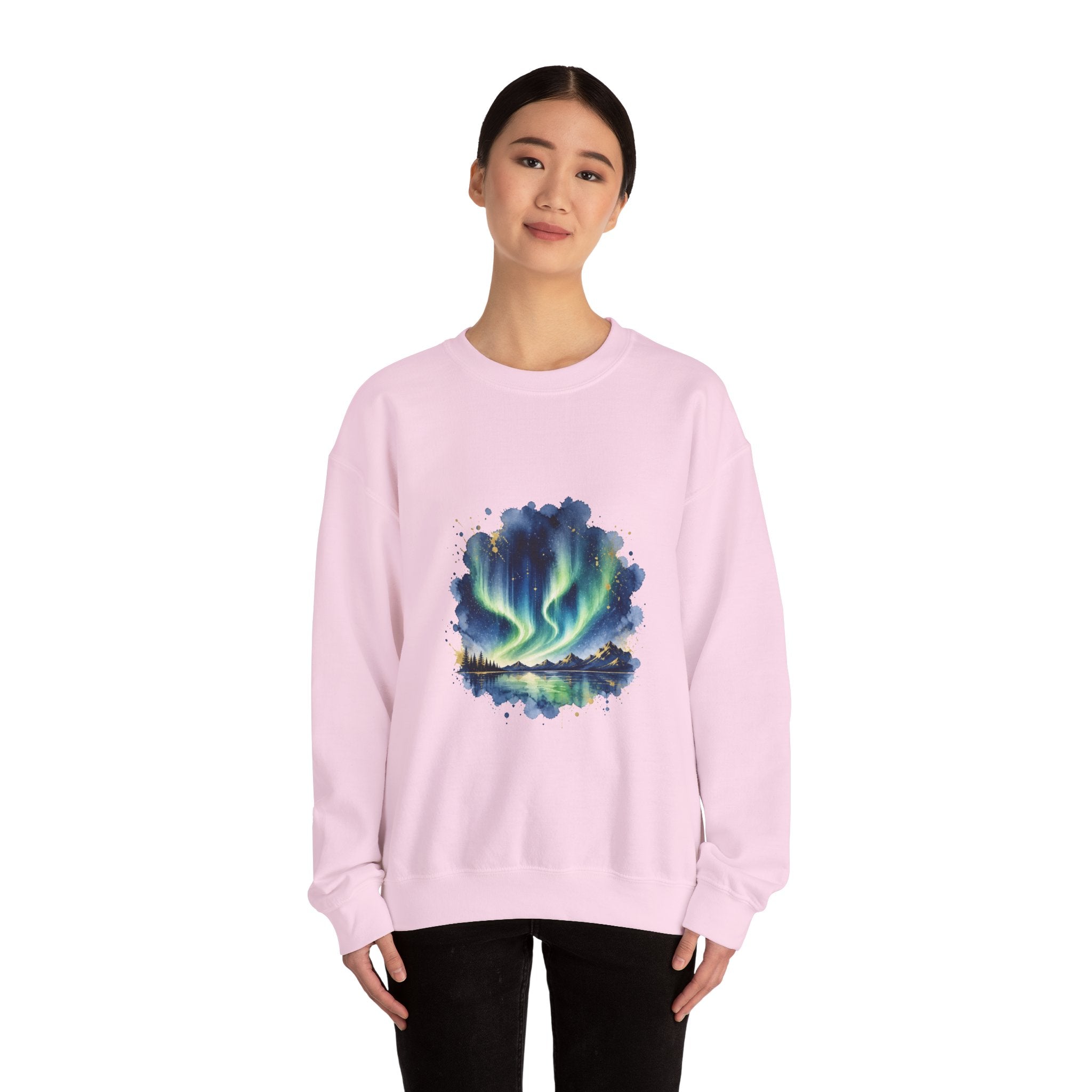 Matching Couple Sweatshirt - Aurora & Southern Cross Matching Couple Crewneck Sweatshirt Watercolor Art His Hers Engagement Gift - Design A