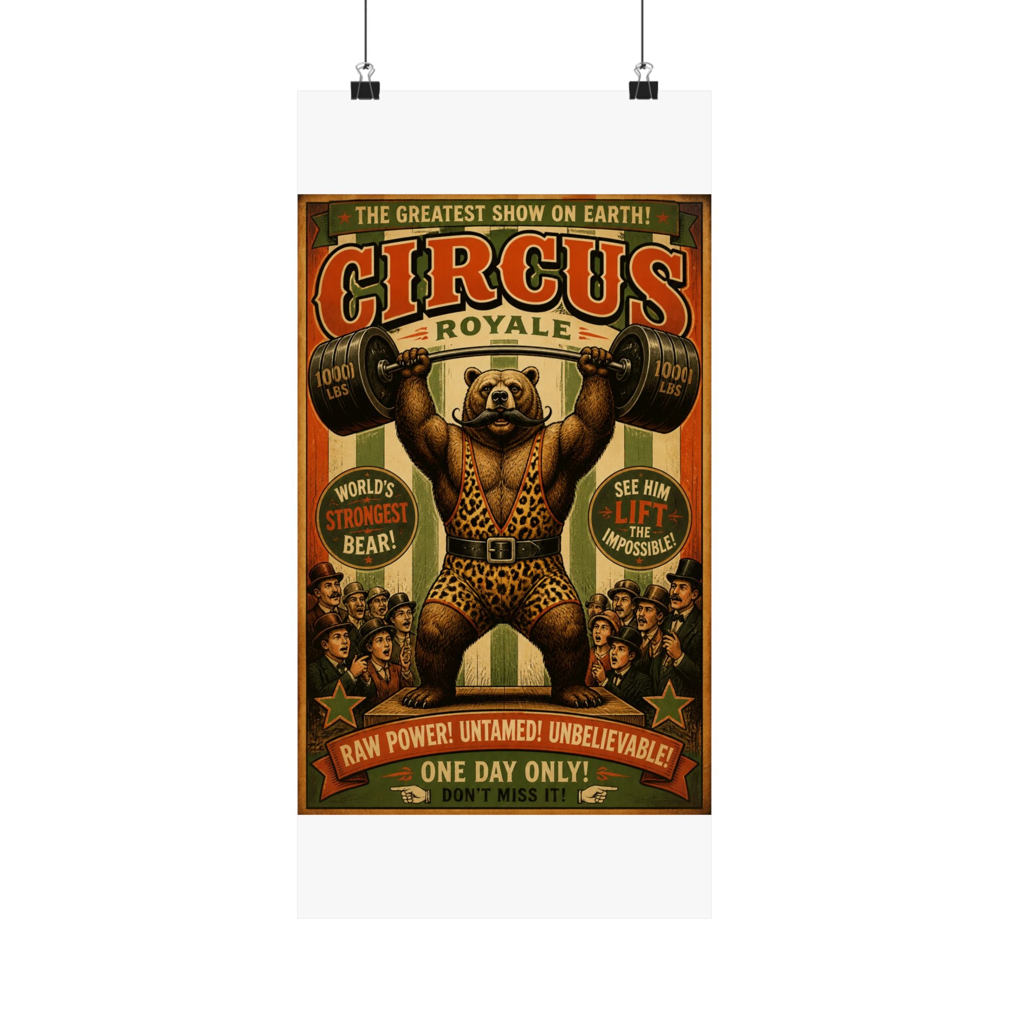 Strongman Bear Wall Art Poster 24×36 Vintage Circus Bedroom Decor Maximalist Print