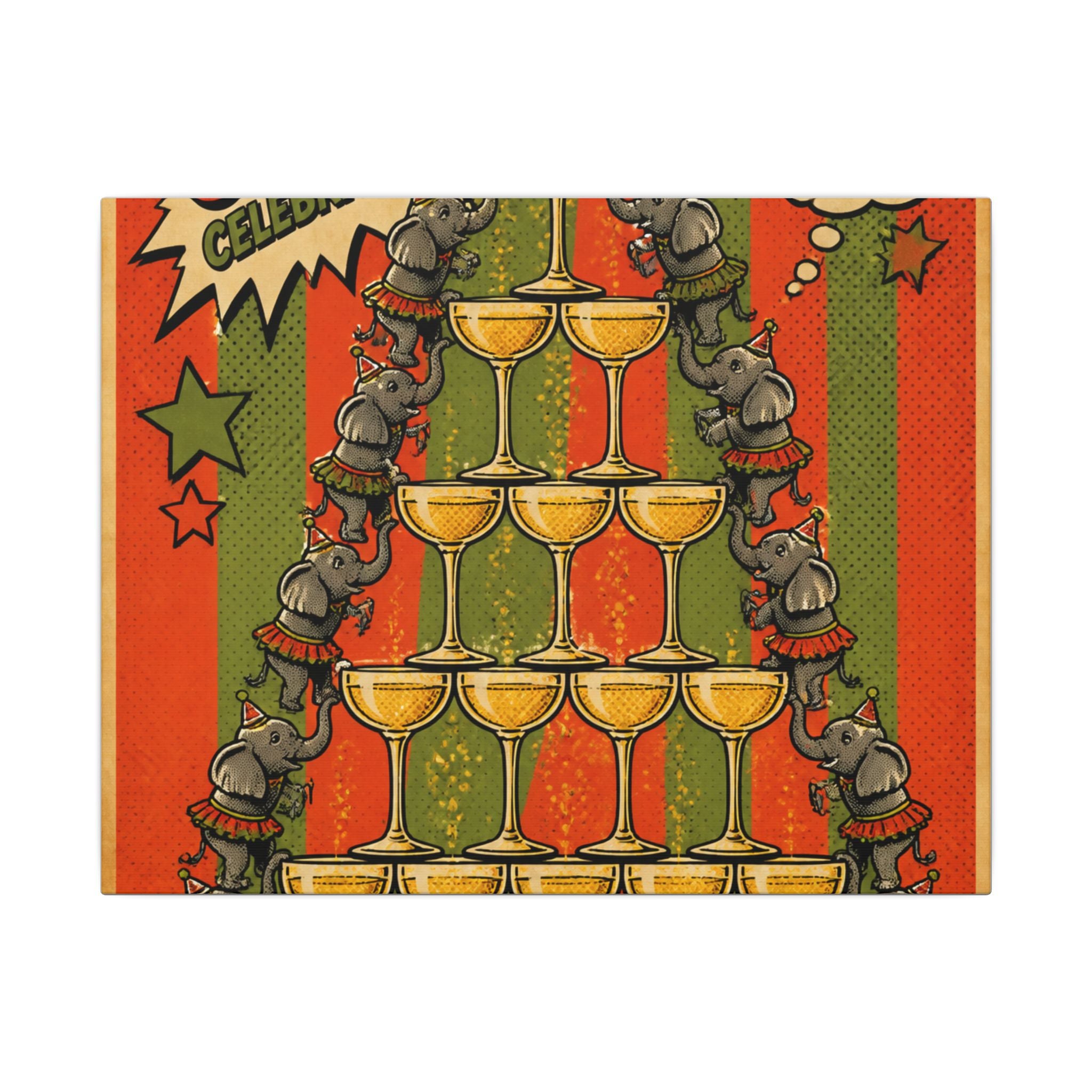 Champagne Tower Elephants Wall Art Canvas 16×20 Pop Art Living Room Decor Maximalist Print
