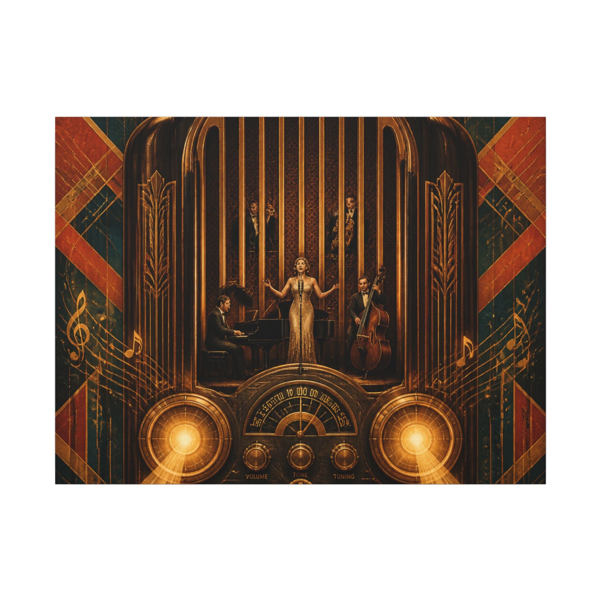 Vintage Radio Stage Wall Art Canvas 16×20 Art Deco Entryway Decor Maximalist Print
