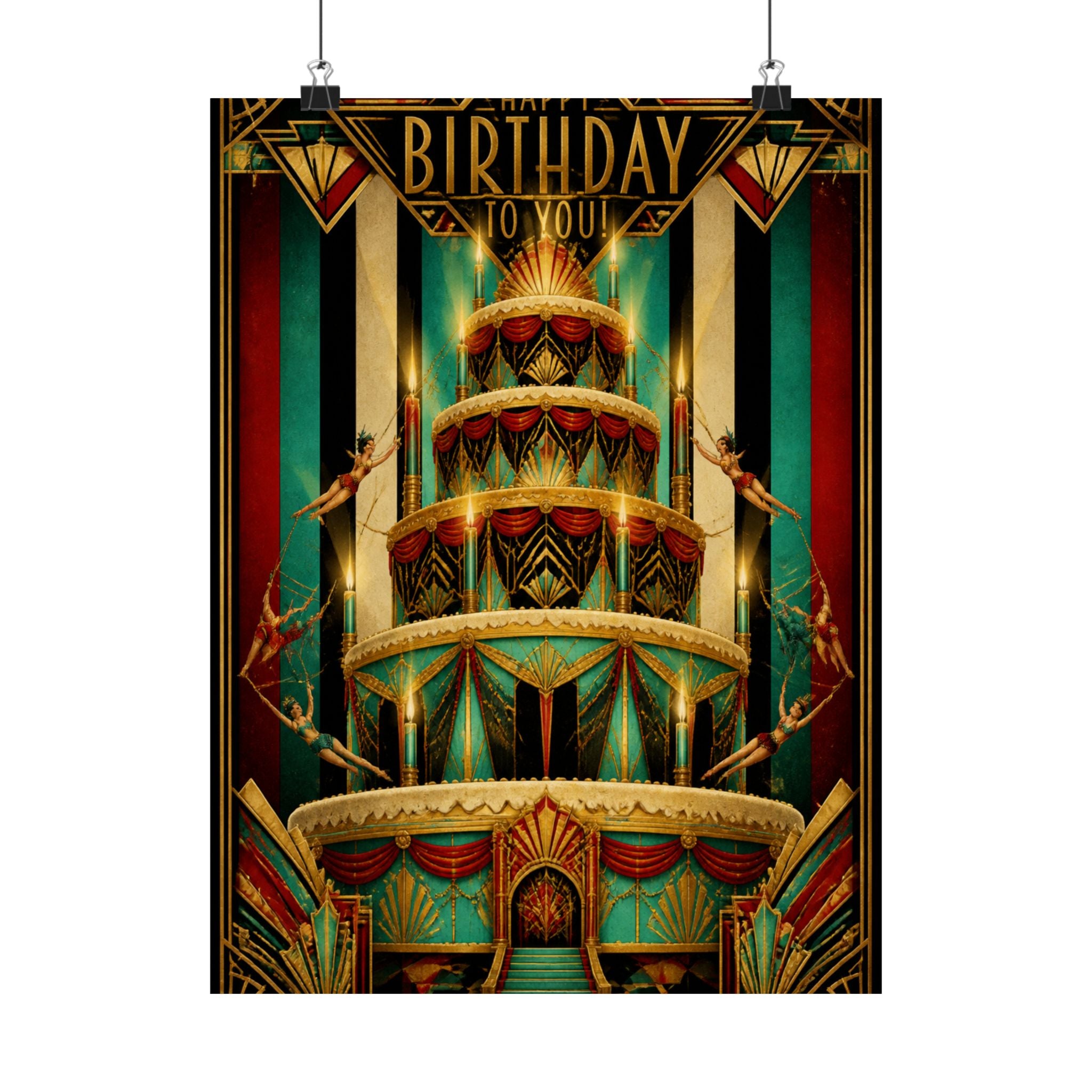 Birthday Cake Trapeze Wall Art Poster 24×36 Art Deco Bar Area Decor Maximalist Print