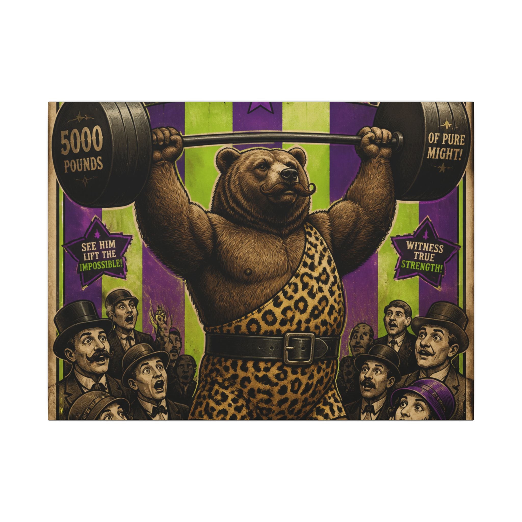 Strongman Bear Wall Art Canvas 24×36 Vintage Circus Bedroom Decor Maximalist Print
