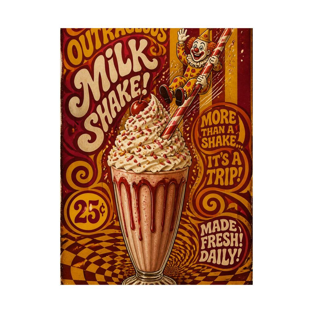 Milkshake Slide Clown Wall Art Poster 24×36 Psychedelic Dining Room Decor Maximalist Print