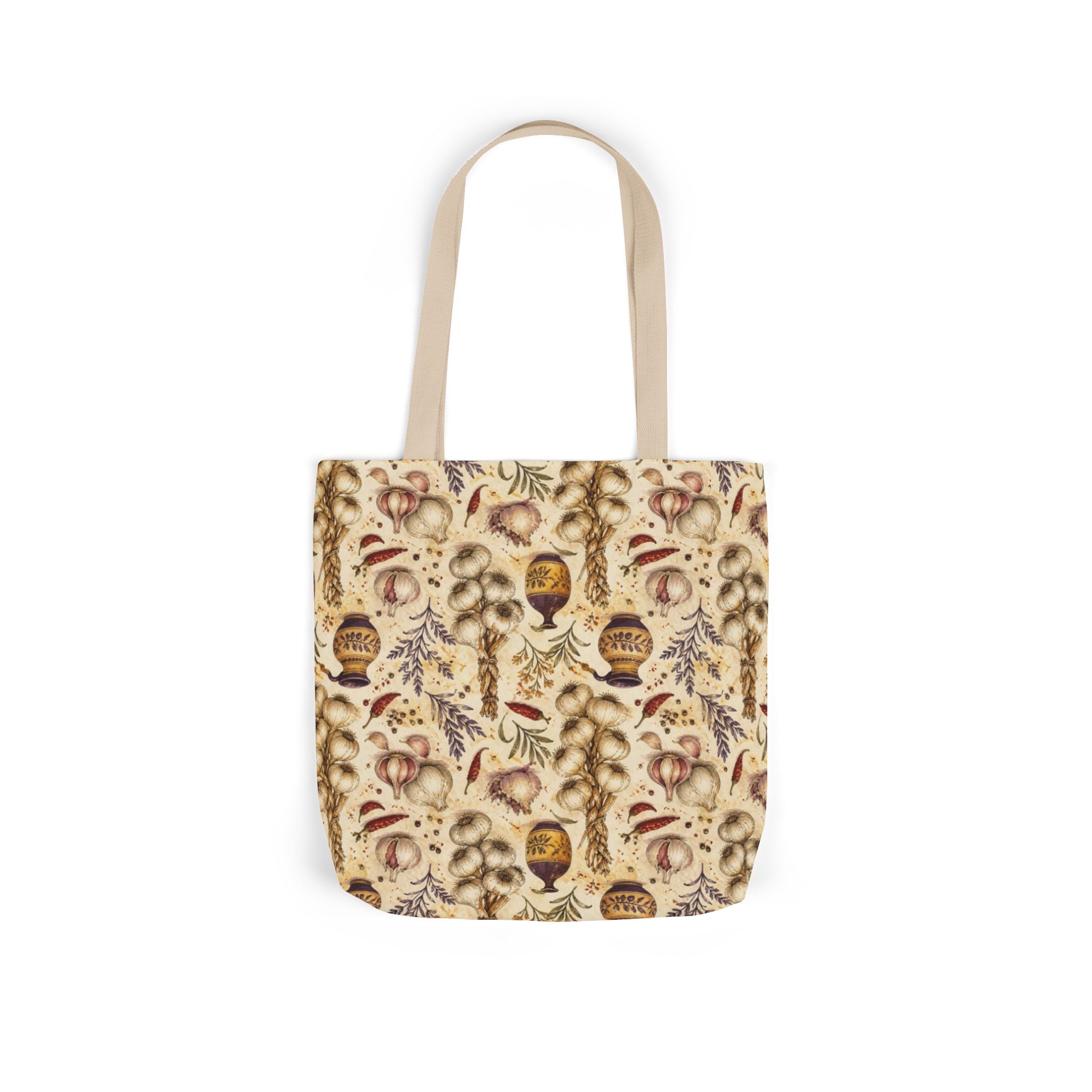 Garlic Bulbs & Cloves Canvas Tote Bag Mediterranean Kitchen Watercolor Design Italian Cottagecore Gift
