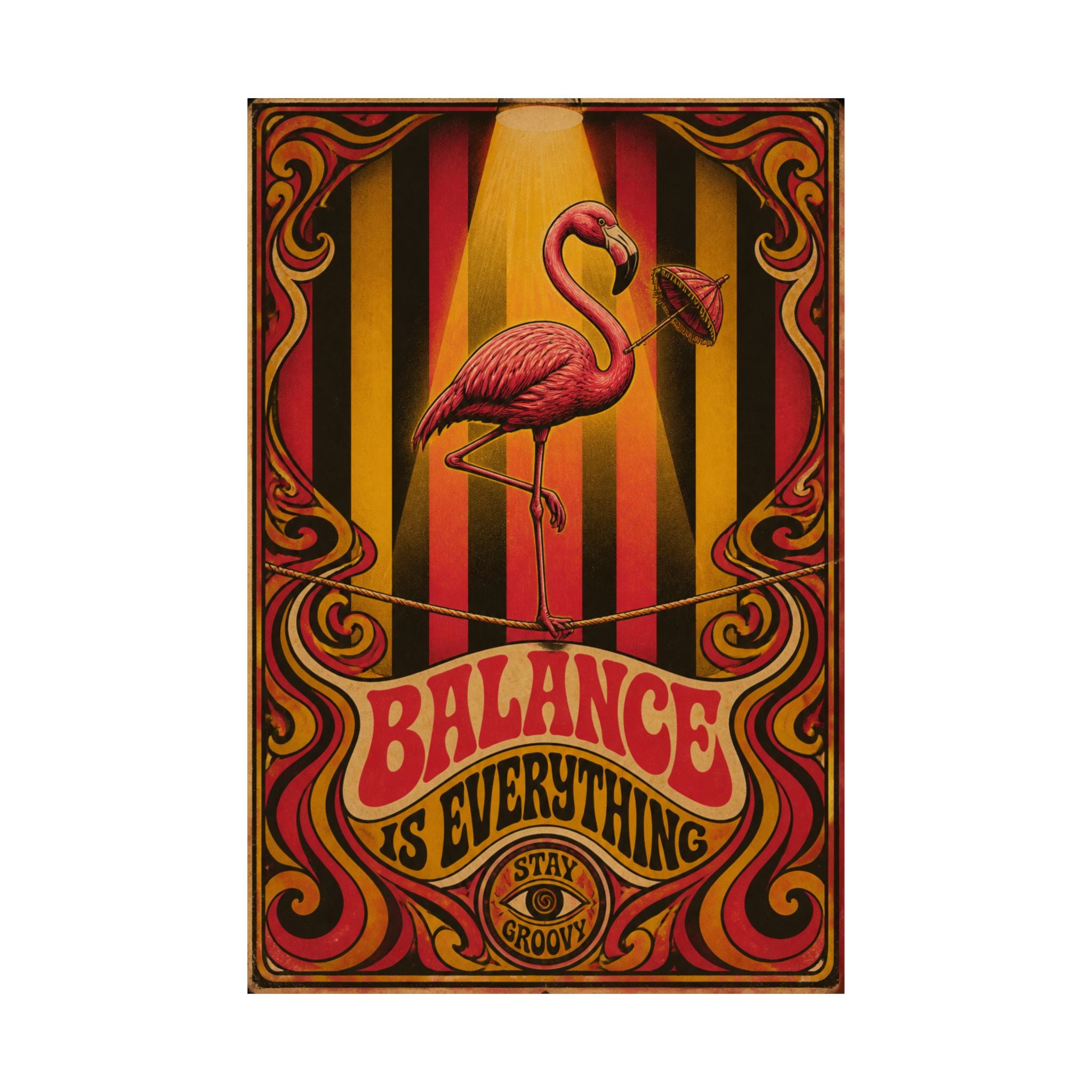 Flamingo Tightrope Wall Art Poster 24×36 Psychedelic Dining Room Decor Maximalist Print
