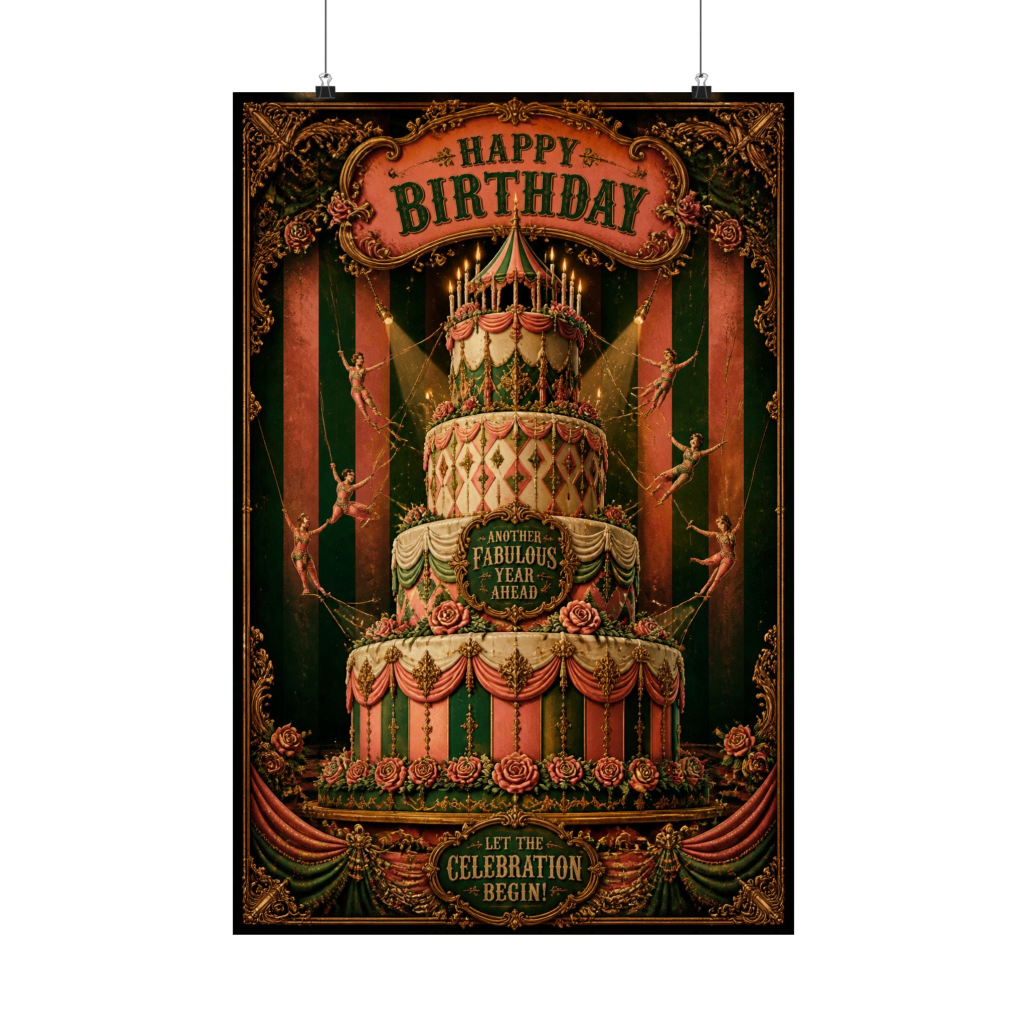 Birthday Cake Trapeze Wall Art Poster 24×36 Baroque Studio Decor Maximalist Print