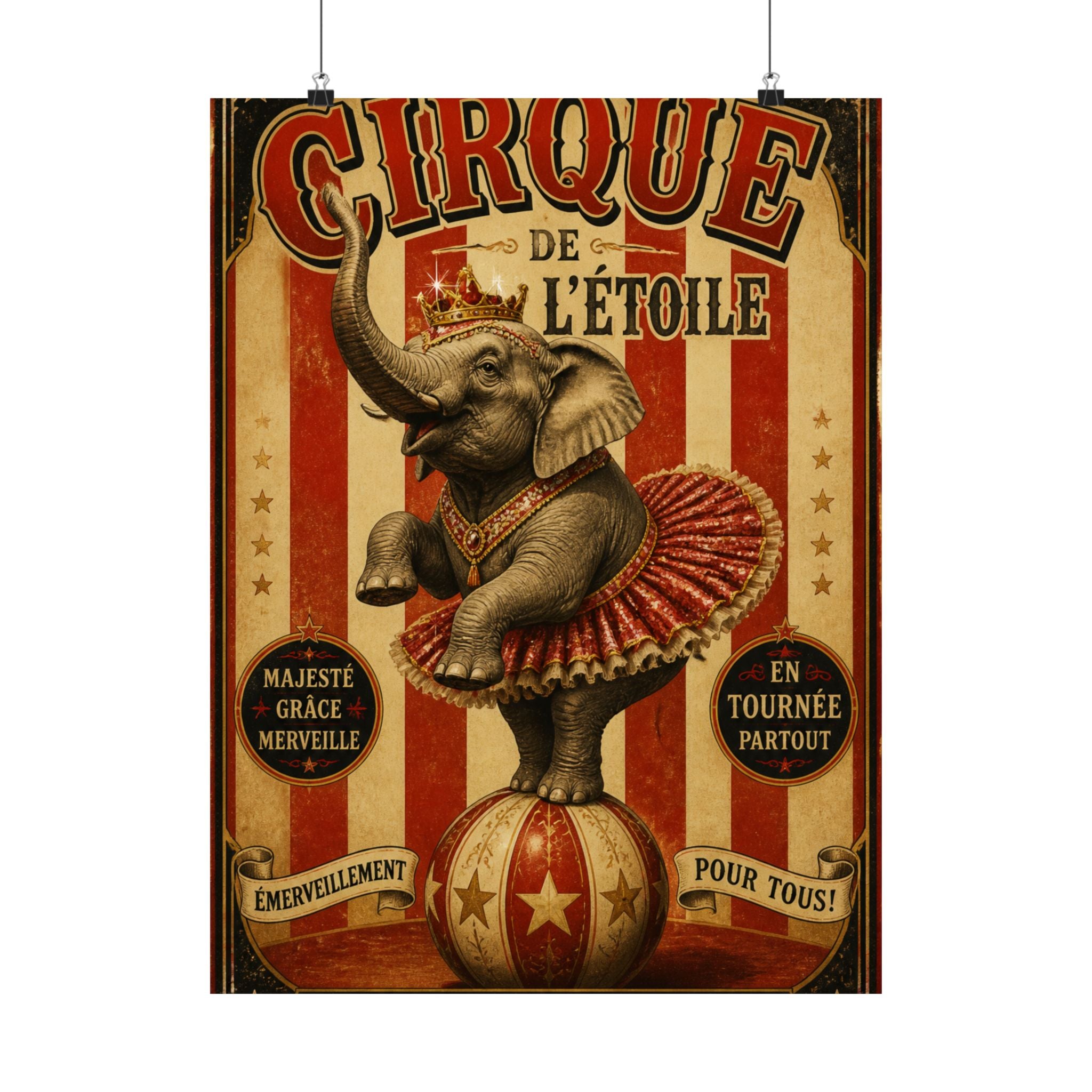 Elephant on Ball Wall Art Poster 18×24 Vintage Circus Kitchen Decor Maximalist Print
