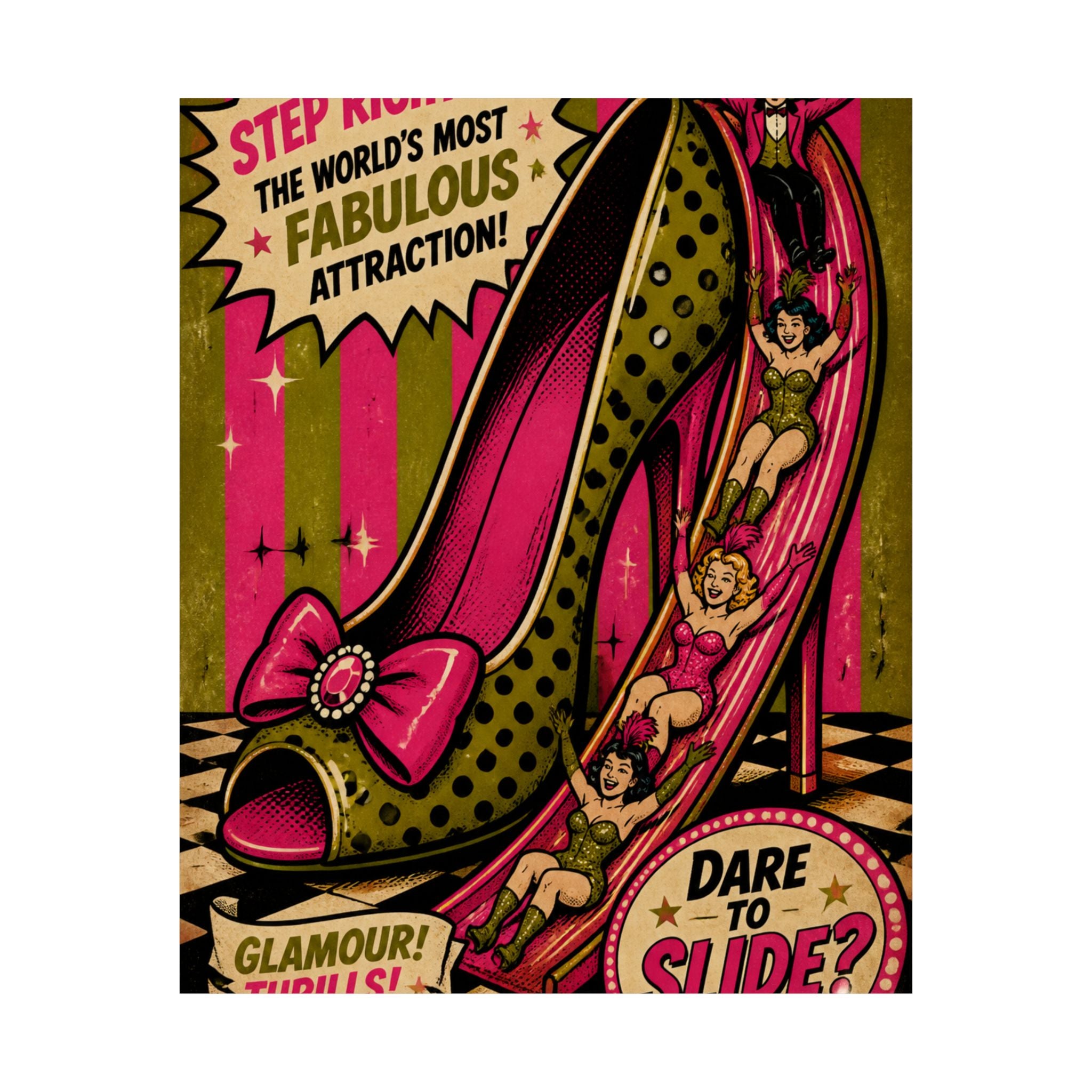 High Heel Slide Wall Art Poster 24×36 Pop Art Restaurant Decor Maximalist Print