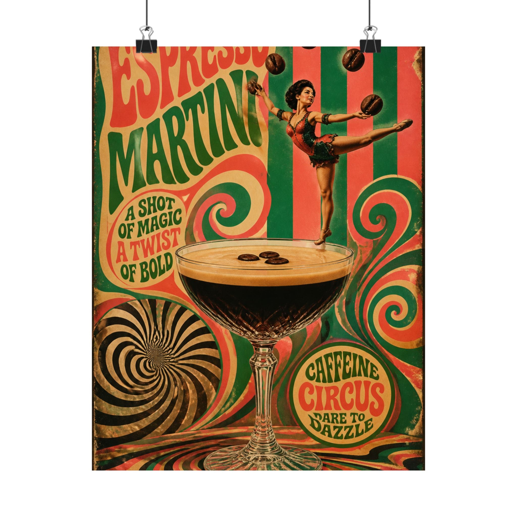 Espresso Martini Acrobat Wall Art Poster 24×36 Psychedelic Dining Room Decor Maximalist Print