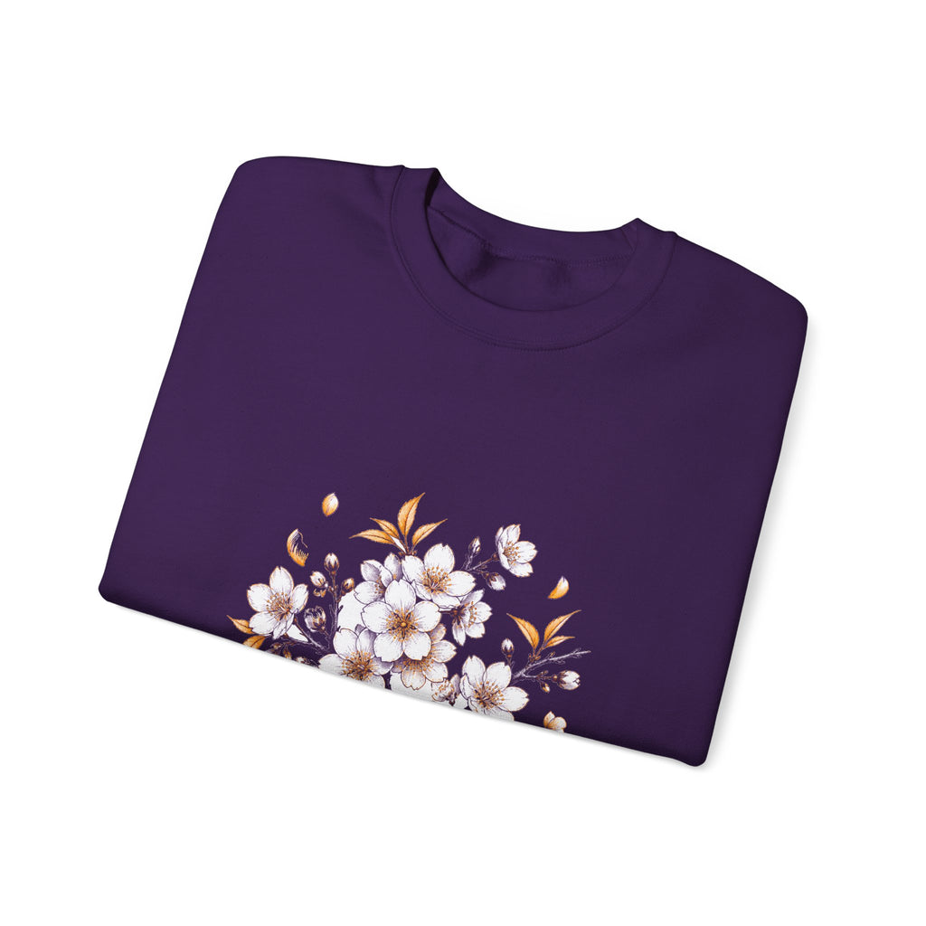Matching Couple Sweatshirt - Cherry Blossom & Maple Leaf Matching Couple Comfort Colors Crew Hand-Drawn Art His Hers Anniversary Gift - Design A
